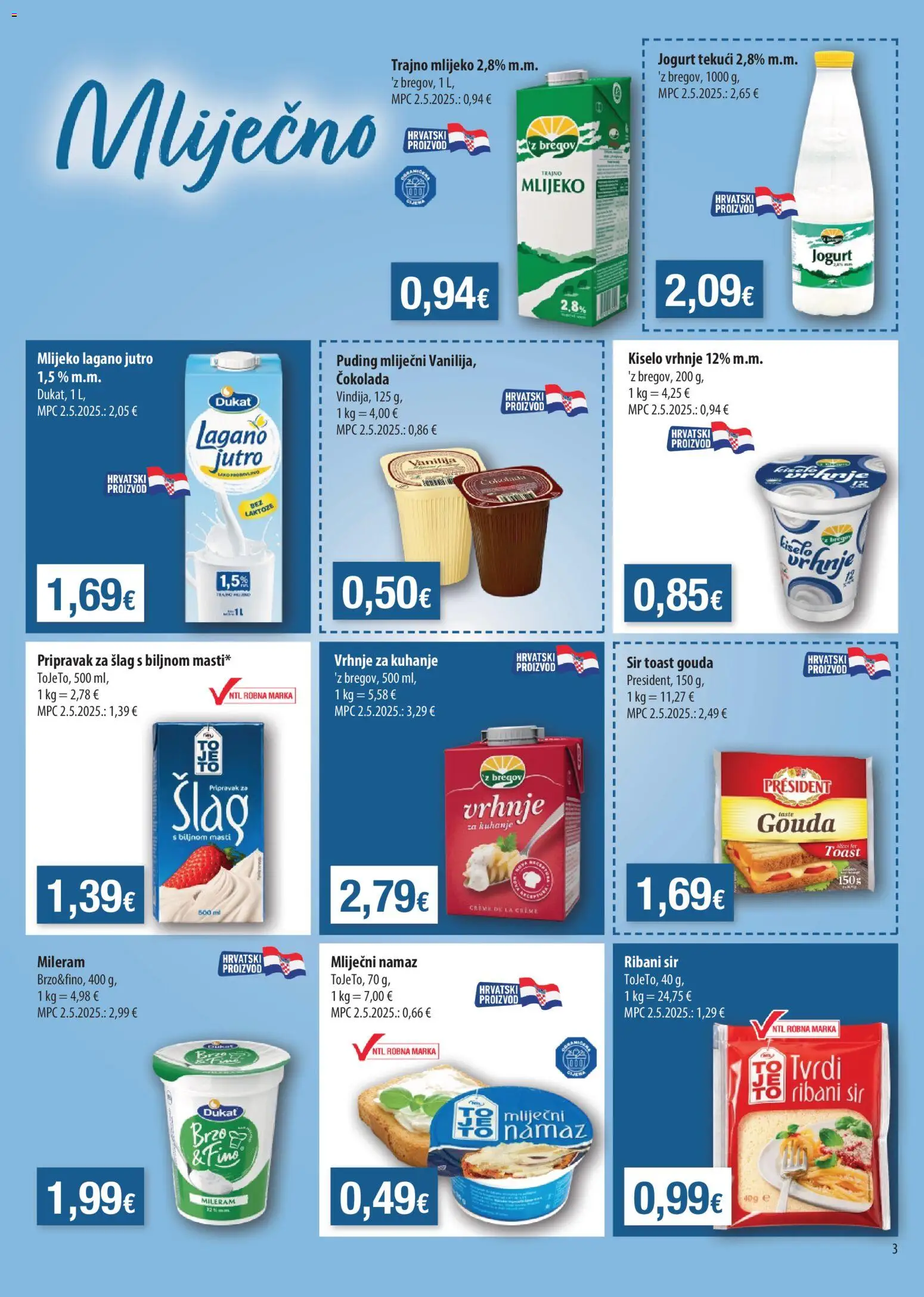 NTL katalog | vrijedi od 14.10.2026 | Stranica: 3 | Proizvodi: Sir, Toast, Trajno mlijeko, Gouda