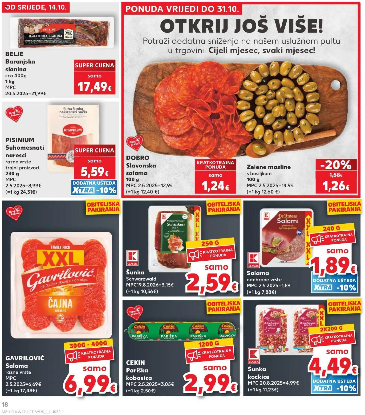 Kaufland katalog | vrijedi od 14.10.2026 | Stranica: 18 | Proizvodi: Salama, Šunka, Masline, Slanina