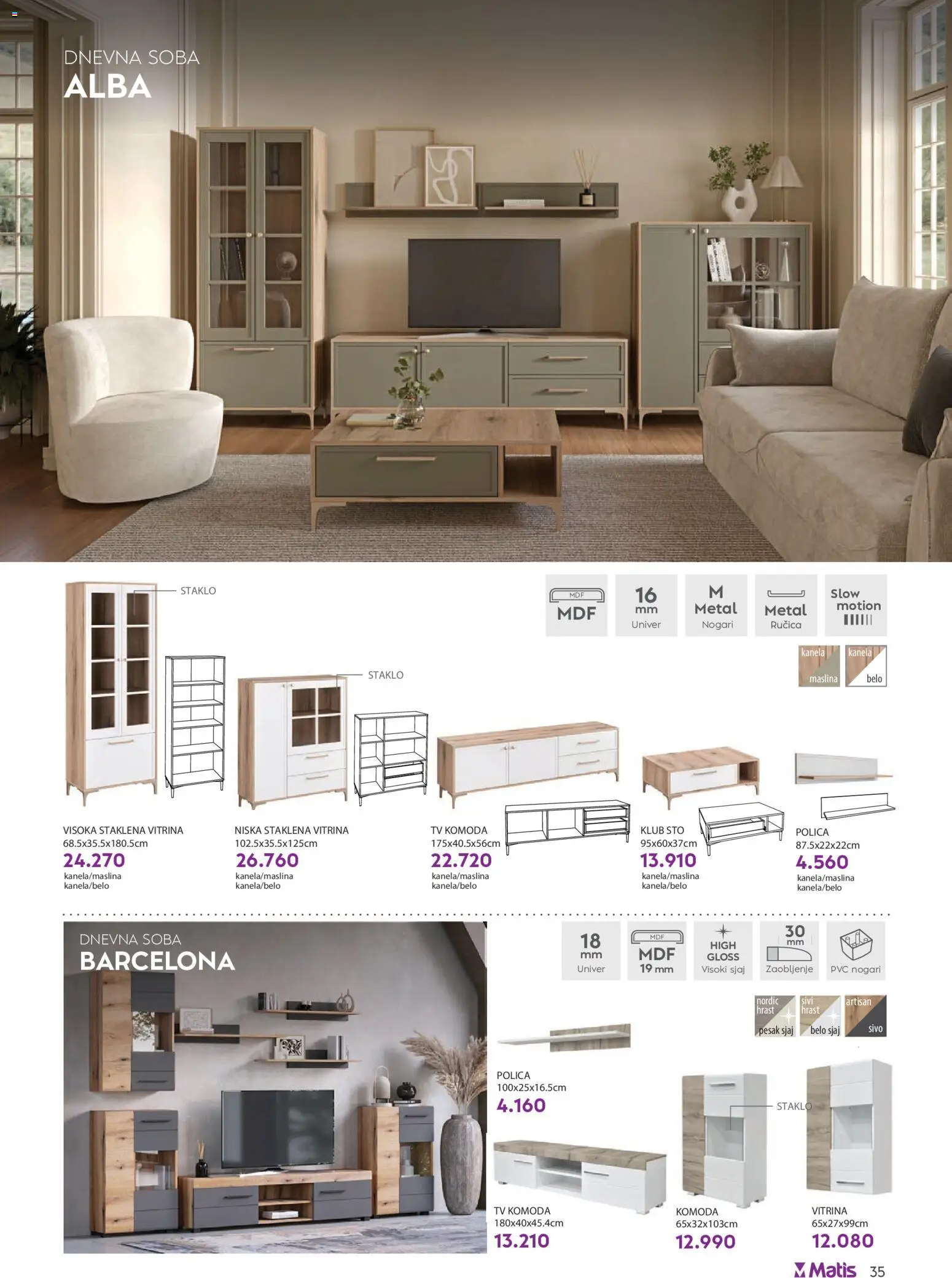 Matis katalog - važi od 01.06.2026 | Strana: 35 | Proizvode: Komoda, Tv komoda, Polica, Sto