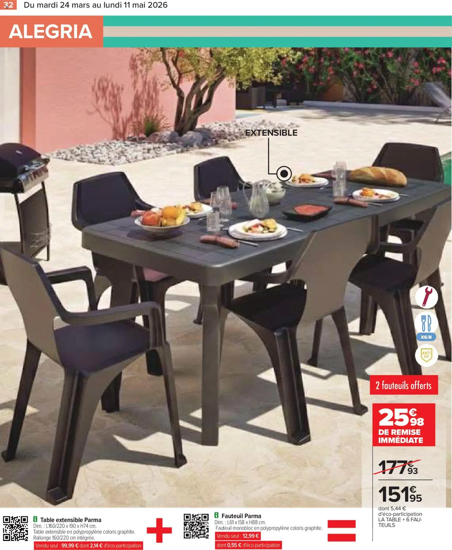 {H1} | Page: 32 | Produits: Table extensible, Fauteuil, Table
