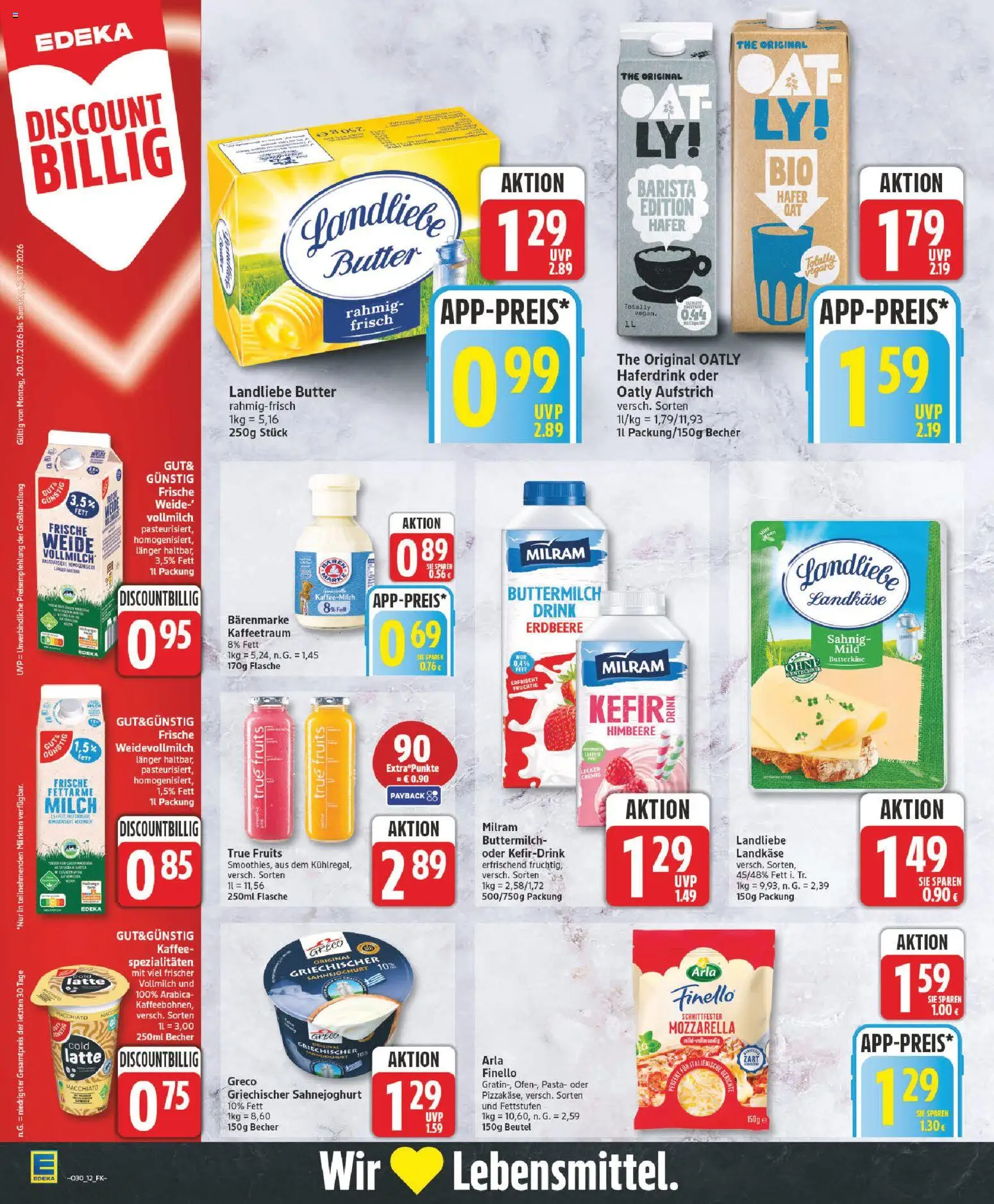 Edeka Prospekt – gültig ab 20.07.2026 | Seite: 12 | Produkte: Haferdrink, Milram, Oatly, Gerichte