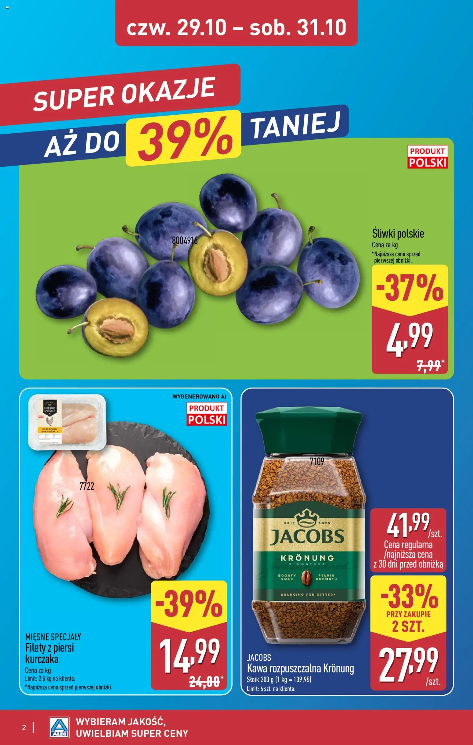 Aldi gazetka - Oferta weekendowa od 29.10.2026 | Strona: 2 | Produkty: Piersi, Kawa rozpuszczalna, Śliwki, Kawa