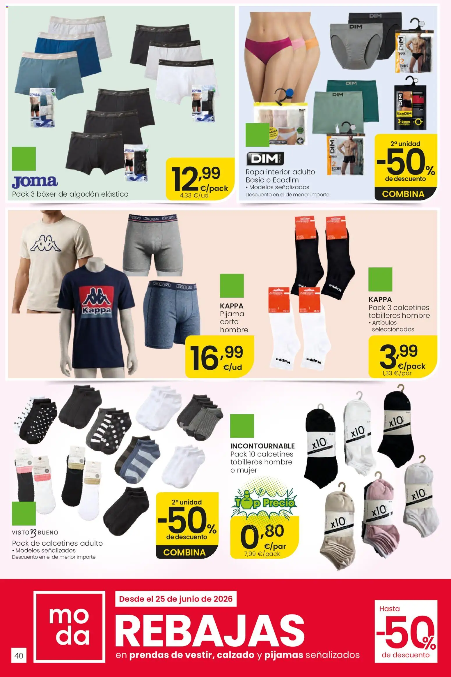 Eroski Ofertones de verano │ válido desde el 11.06.2026 | Página: 40 | Productos: Ropa interior, Pijama, Boxers, Ropa