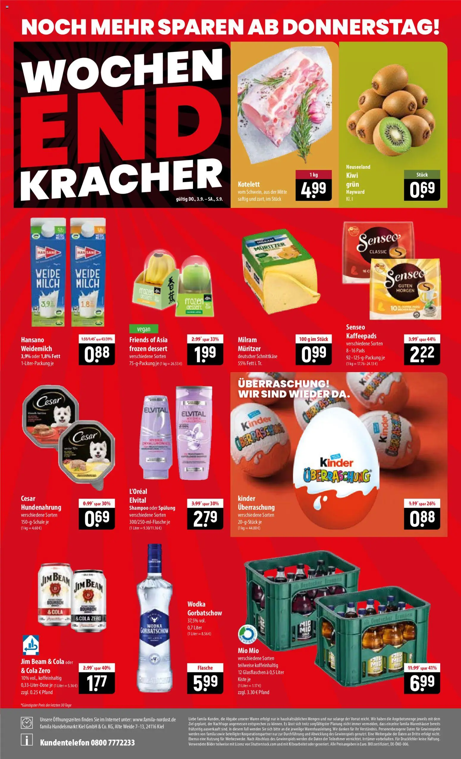 Famila Prospekt – gültig ab 31.08.2026 | Seite: 24 | Produkte: Kaffeepads, Shampoo, Kiwi, Wodka