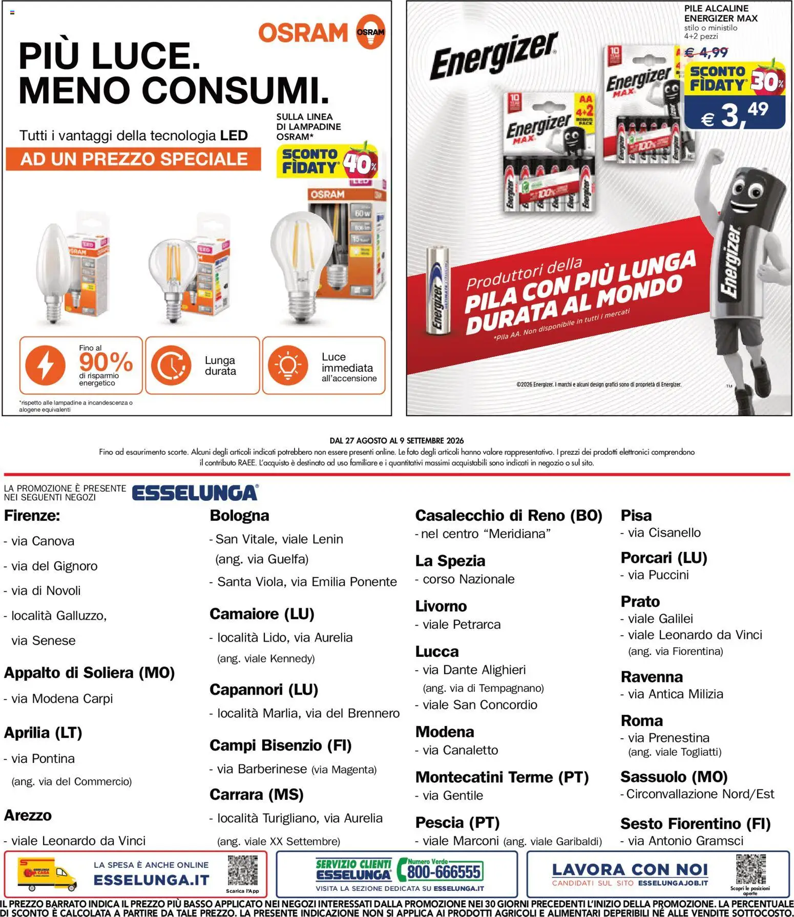 Volantino Esselunga S del 27/08/2026 | Pagina: 8 | Prodotti: Pile, Basso, Lampadine