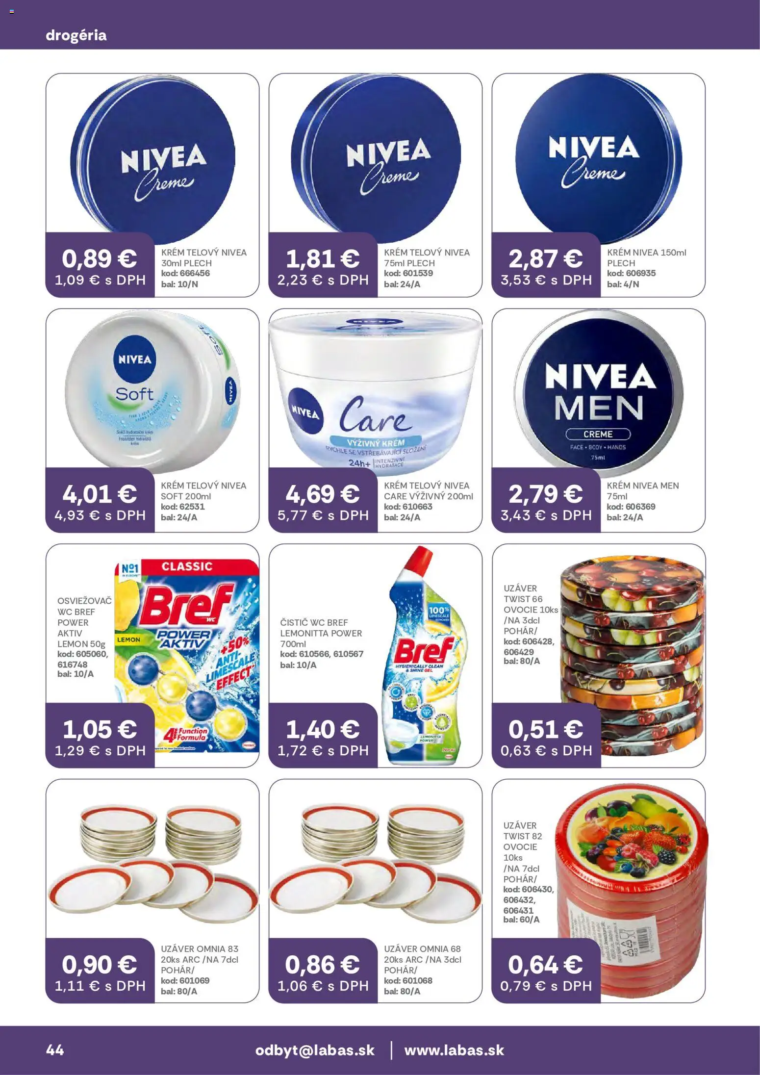 Nové Labaš akcie – leták je platný od 17.07.2026 | Strana: 44 | Produkty: Nivea, Wc, Krém, Ovocie
