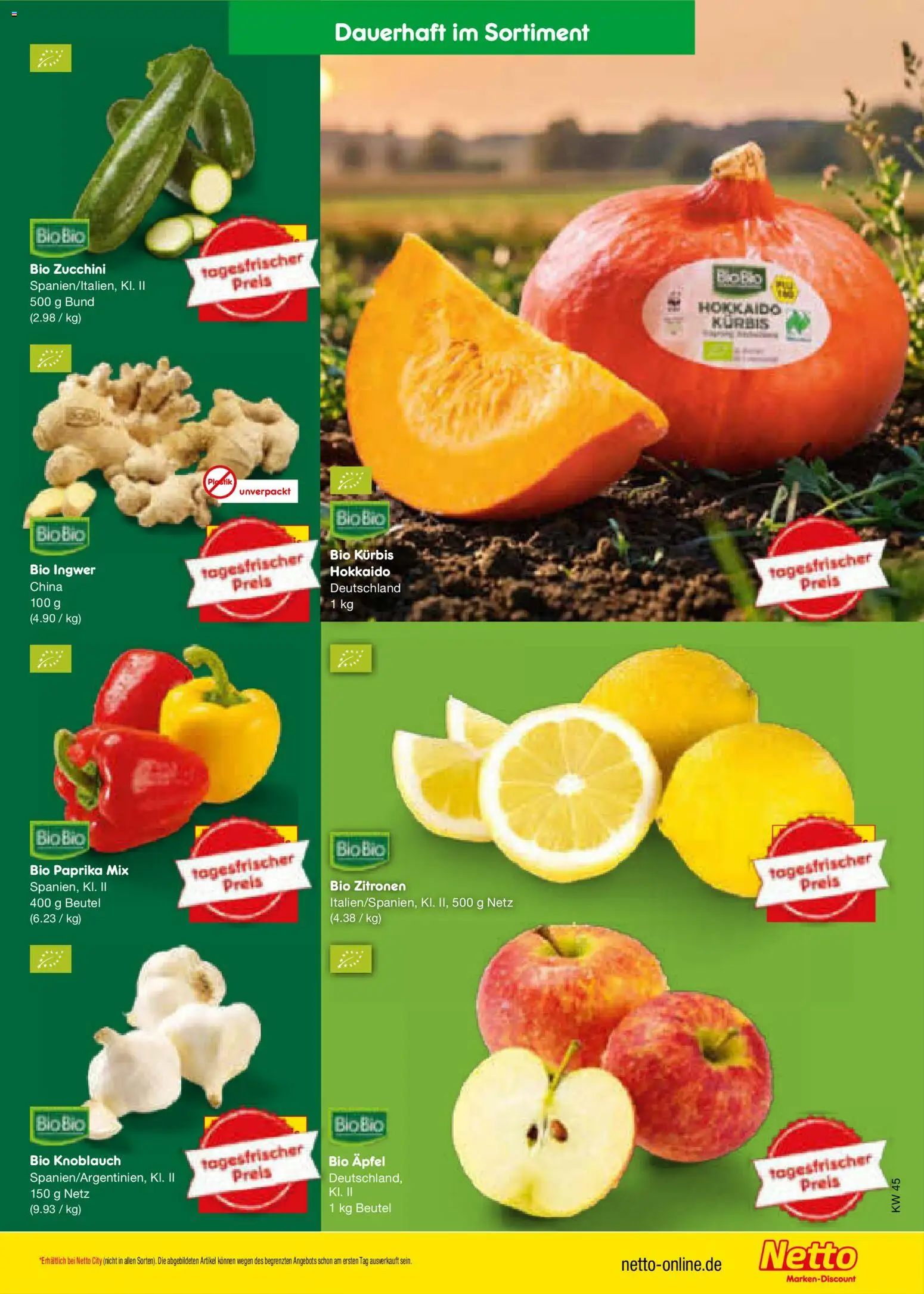 Netto Marken-Discount Prospekt – gültig ab 02.11.2026 | Seite: 9 | Produkte: Äpfel, Paprika, Knoblauch, Zucchini