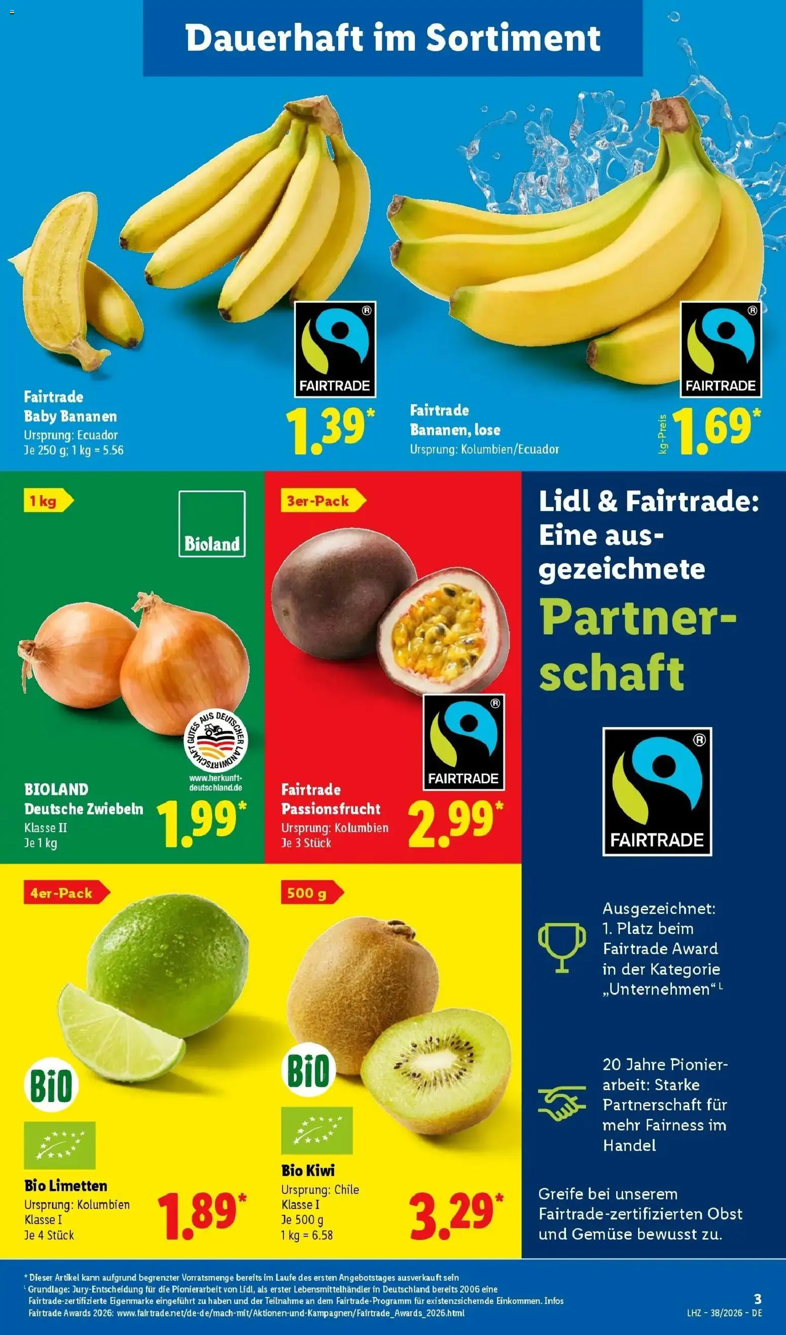 Lidl Prospekt Hof-innenstadt (ab 14.09.2026) zum Blättern » Angebote | Seite: 3 | Produkte: Bananen, Zwiebeln, Gemüse, Kiwi