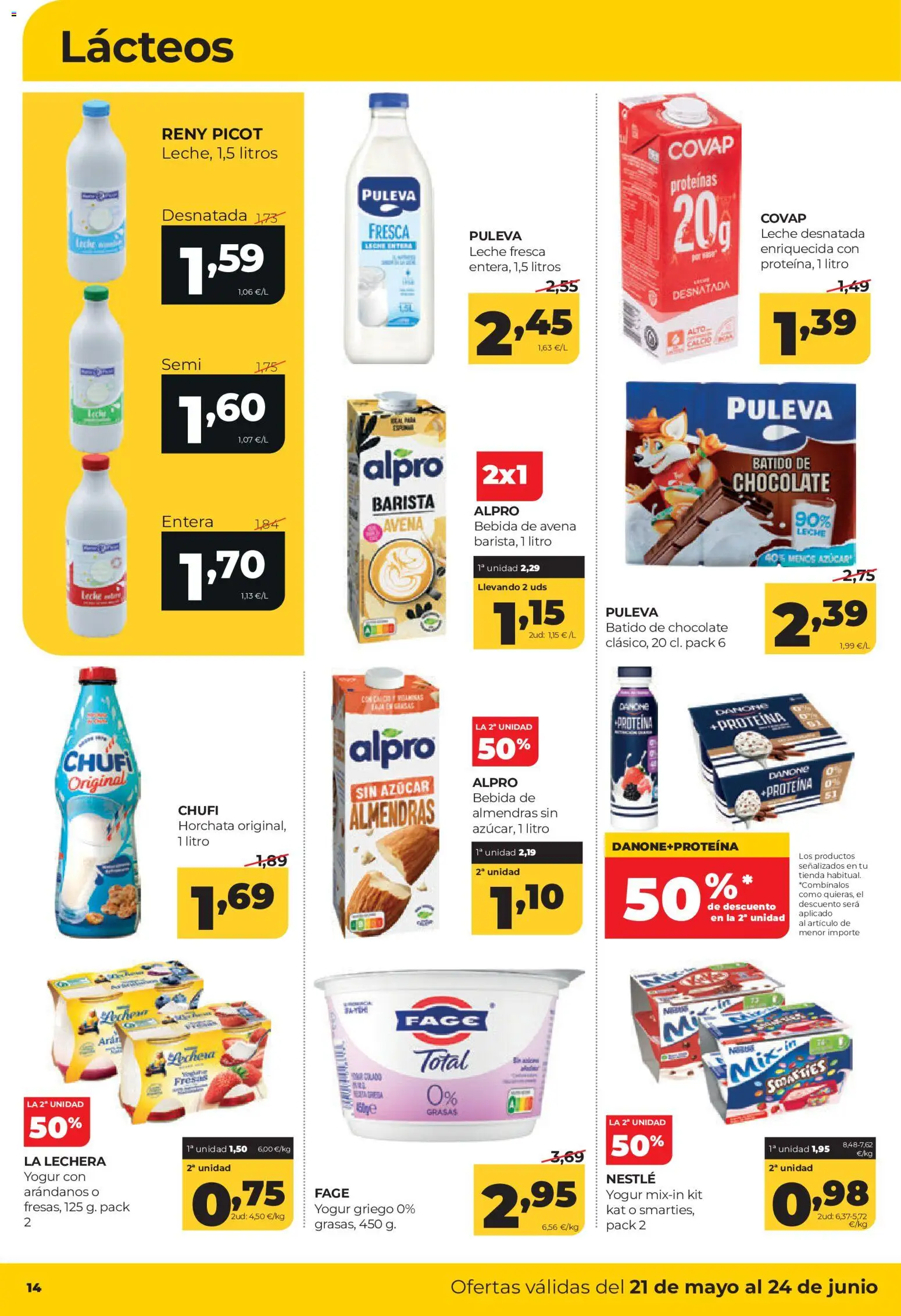 Alimerka Mensual  Castilla y León │ válido desde el 21.05.2026 | Página: 18 | Productos: Leche desnatada, Leche, Yogur, Μαγειρική εστία