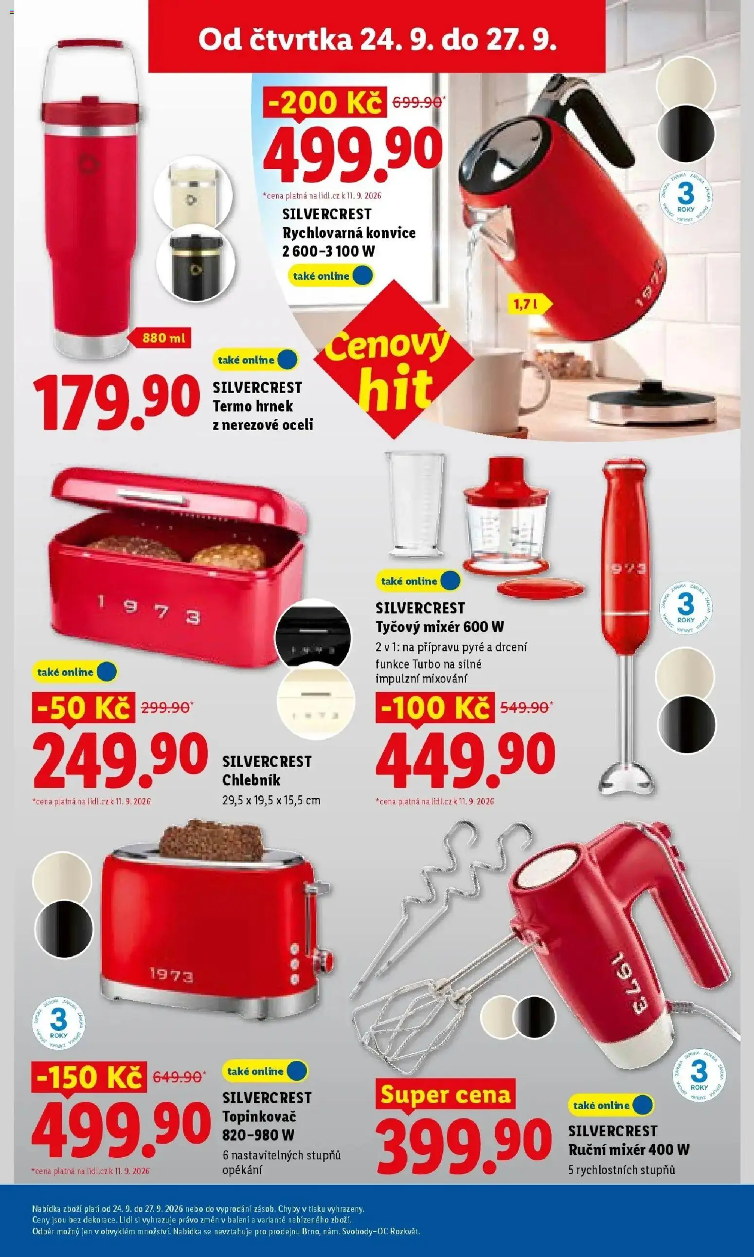 Lidl leták od 24.09.2026 - Nový akční leták | Strana: 37 | Produkty: Tyčový mixér, Ruční mixér, Rychlovarná konvice, Mixér