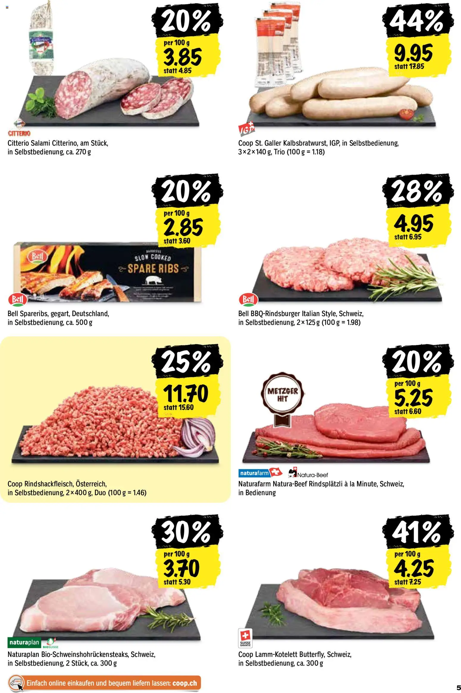 Coop aktionen – gültig ab 11.06.2026 | Seite: 5 | Produkte: Spare Ribs, Burger, Salami