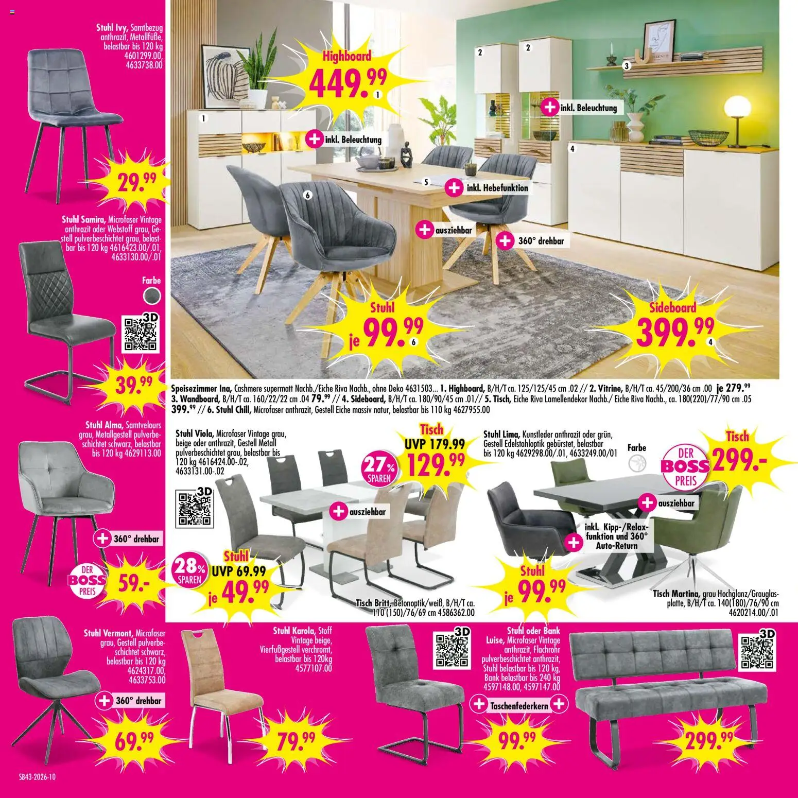 SB Möbel Boss Prospekt – gültig ab 17.10.2026 | Seite: 10 | Produkte: Sideboard, HIghboard, Tisch, Stuhl