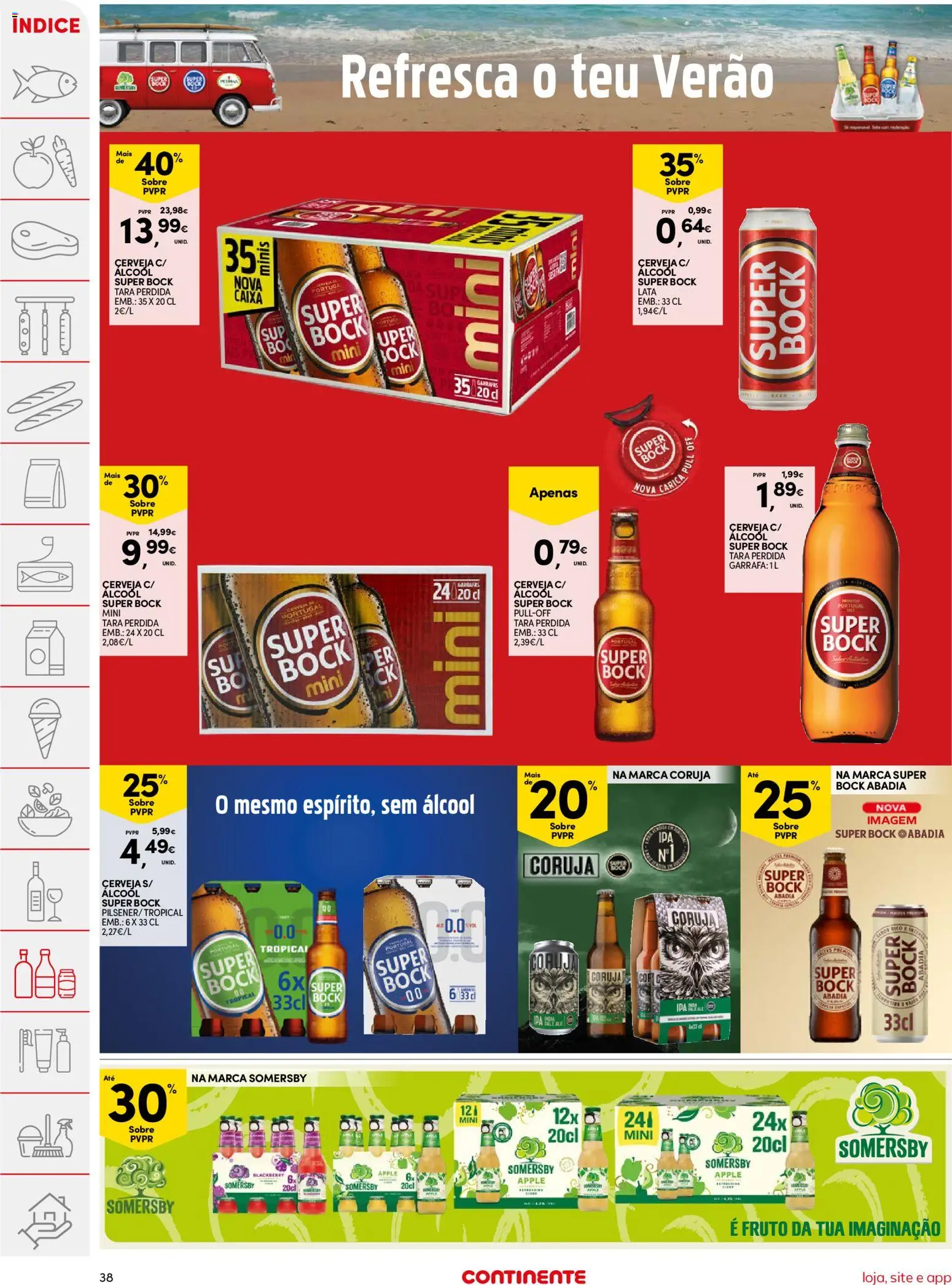 Continente folheto │ válido de 11/08/2026 | Página: 38 | Produtos: Super bock, Caixa, Somersby, Álcool