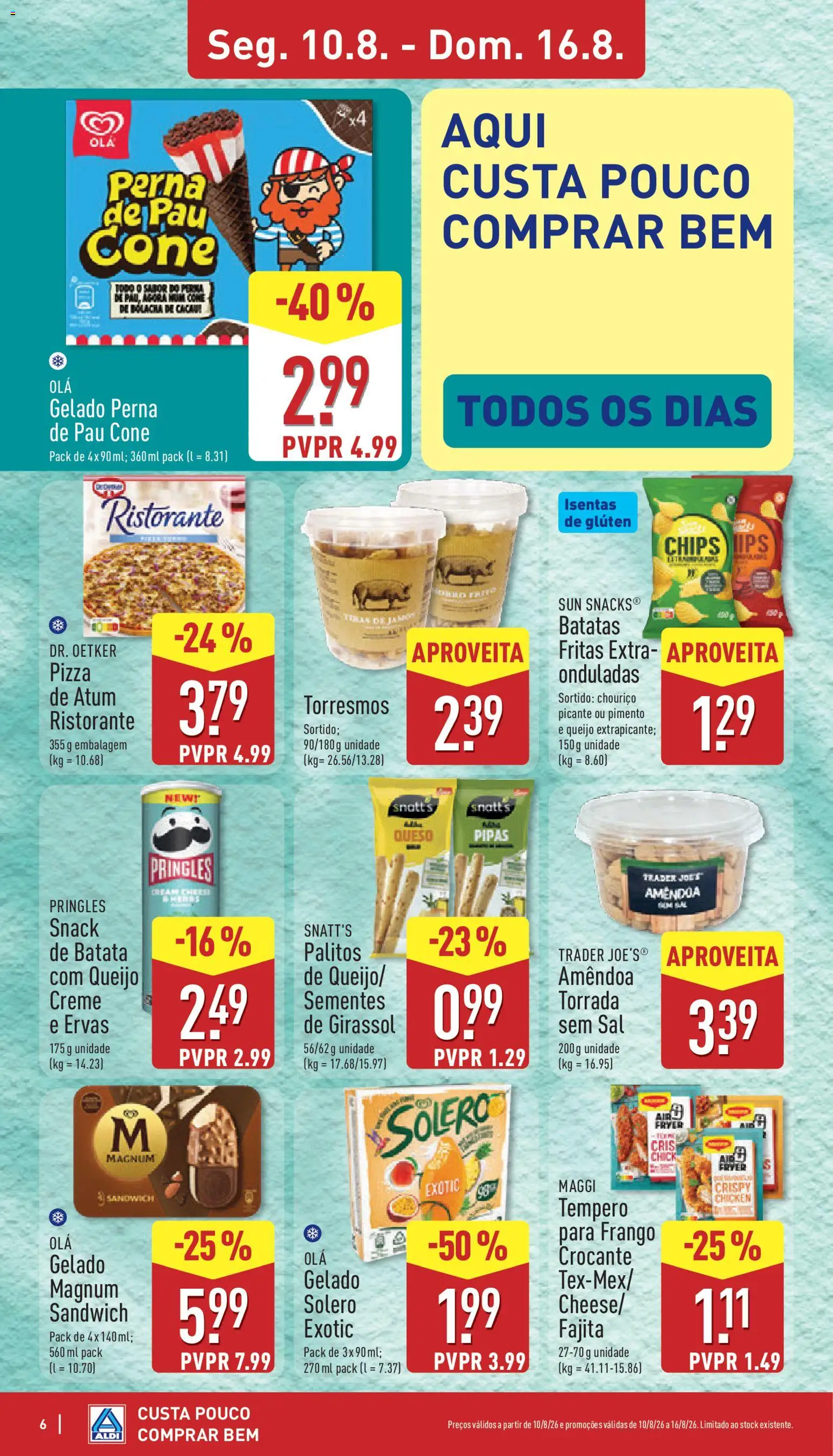 Aldi folheto │ válido de 10/08/2026 | Página: 6 | Produtos: Gelado Magnum, Sal, Snacks, Creme