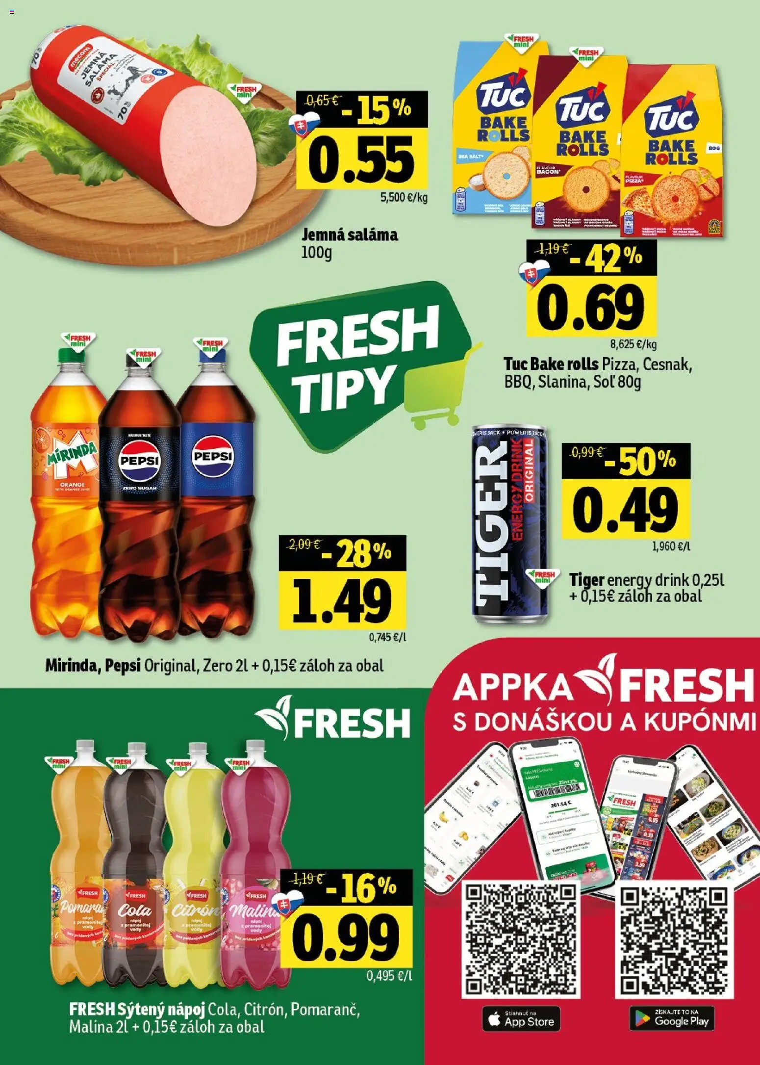 Nové Fresh akcie – leták je platný od 13.08.2026 | Strana: 54 | Produkty: Saláma, Pepsi, Mirinda, Cola