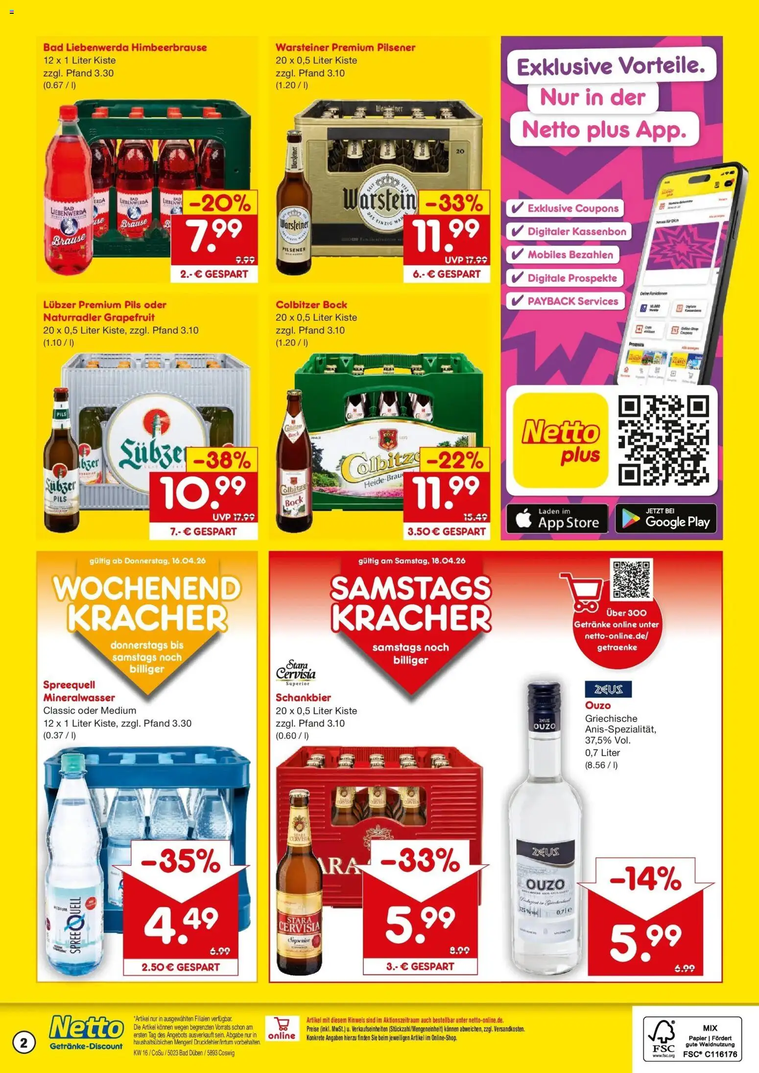 Netto Marken-Discount Prospekt Coswig-Anhalt	 – gültig ab 13.04.2026 | Seite: 2 | Produkte: Ouzo 12, Bad, Warsteiner, Lubzer