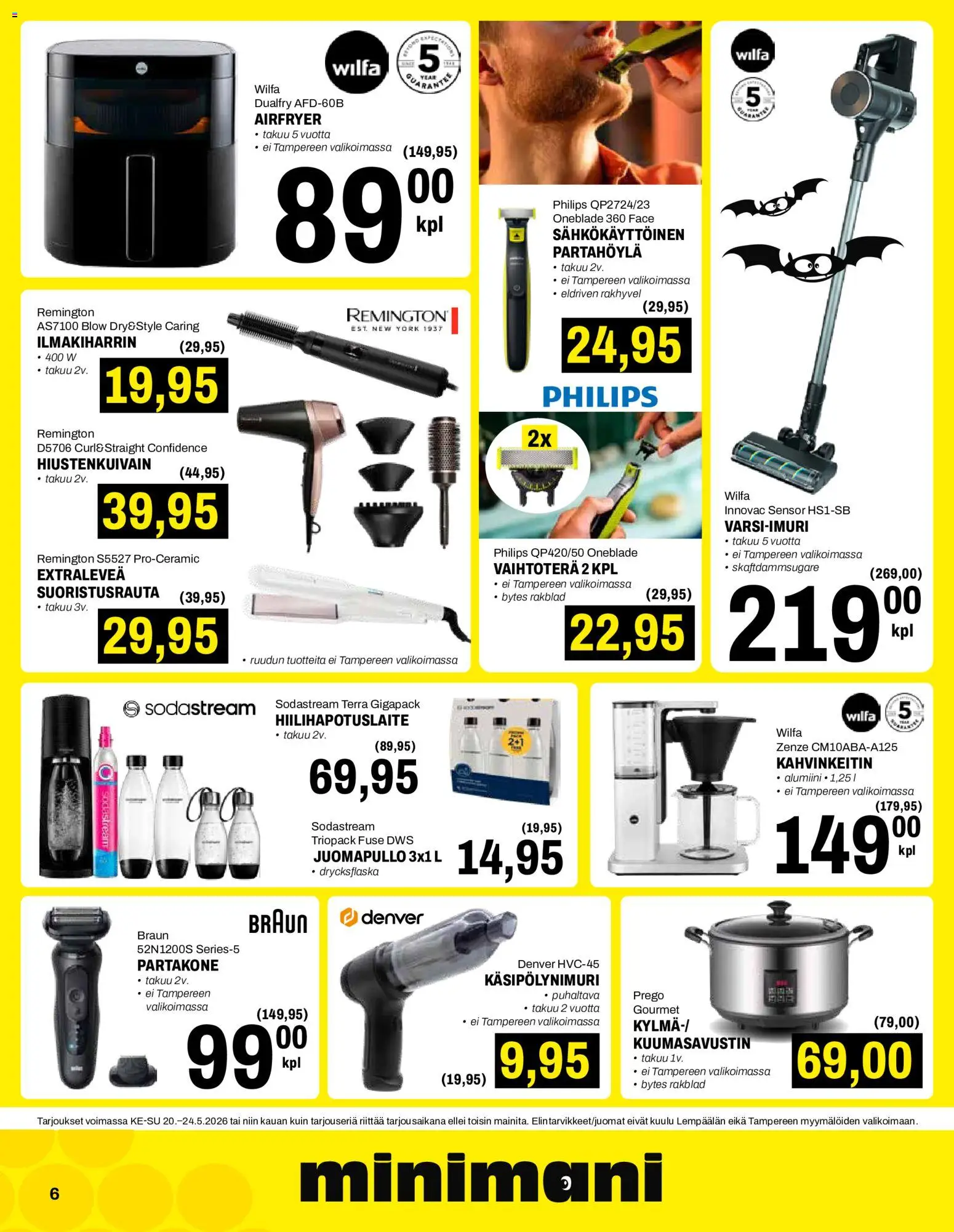 Minimani tarjoukset – voimassa 20.05.2026 alkaen | Sivu: 6 | Tuotteet: Ilmakiharrin, Kahvinkeitin, Sodastream, Hiilihapotuslaite