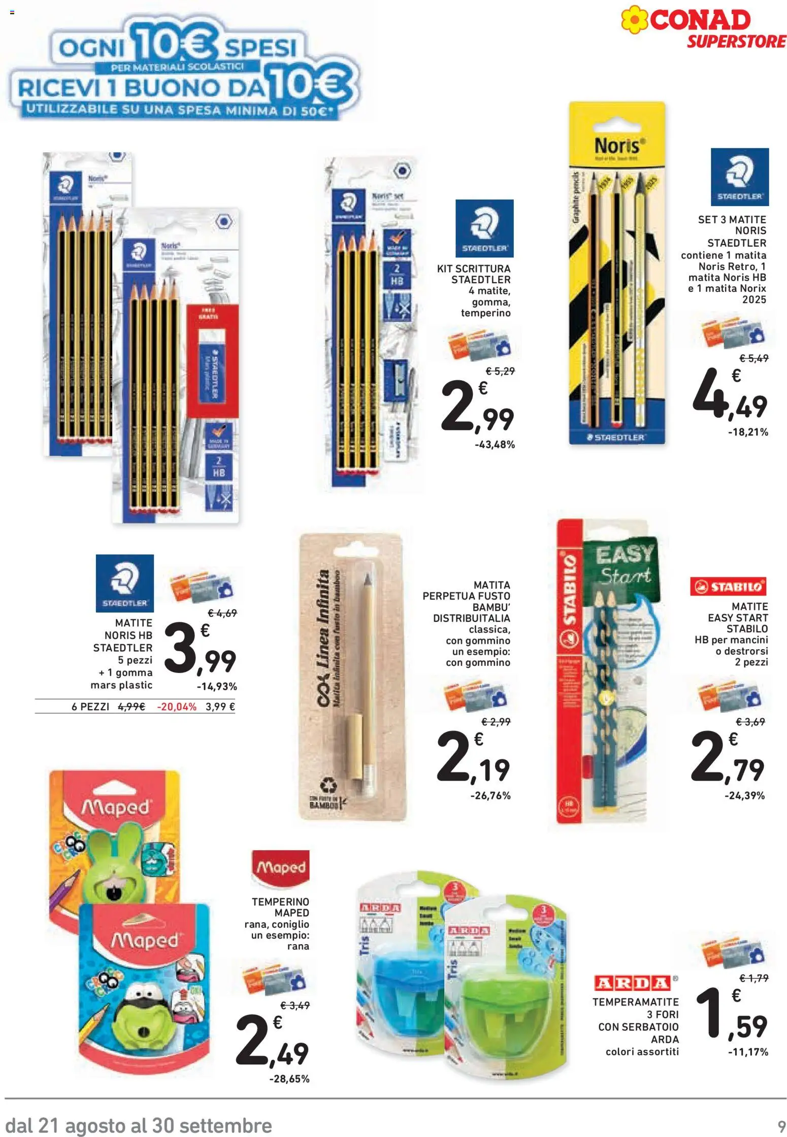 Volantino Conad del 21/08/2026 | Pagina: 9 | Prodotti: Temperamatite, Coniglio, Temperino