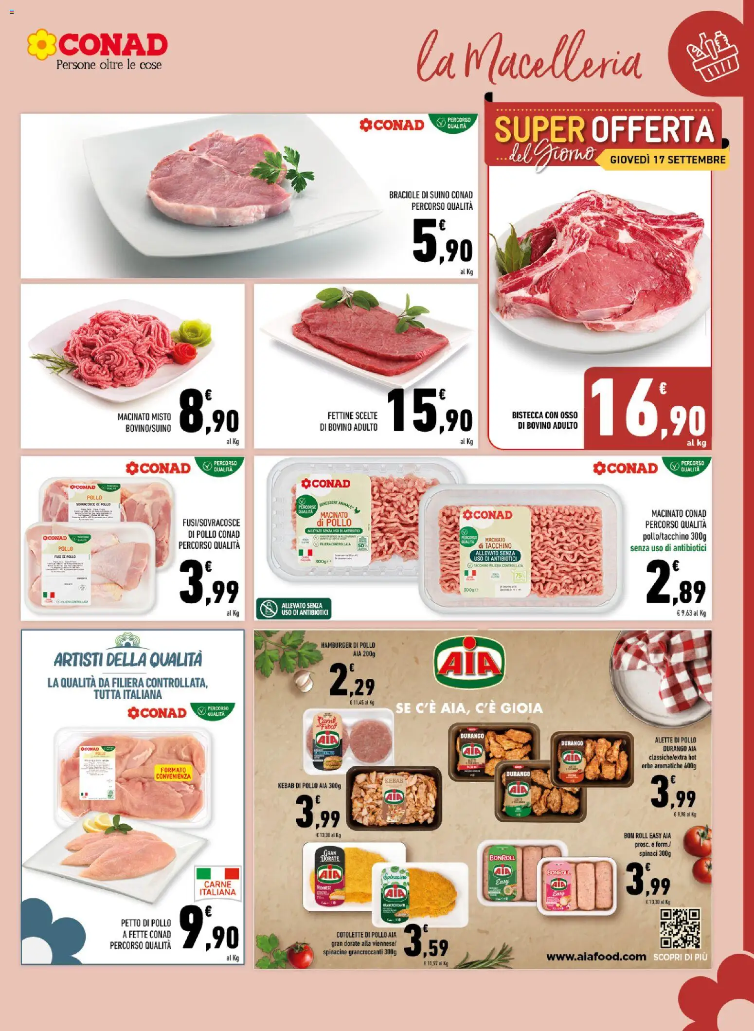 Volantino Conad del 09/09/2026 | Pagina: 3 | Prodotti: Bovino, Prosciutto, Spinaci, Bistecca