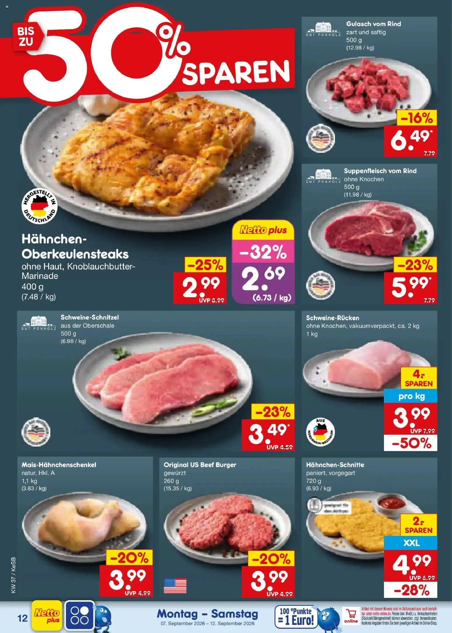 Netto Marken-Discount Prospekt Kruft – gültig ab 07.09.2026 | Seite: 18 | Produkte: Hahnchen, Burger, Gulasch, Schweinerucken