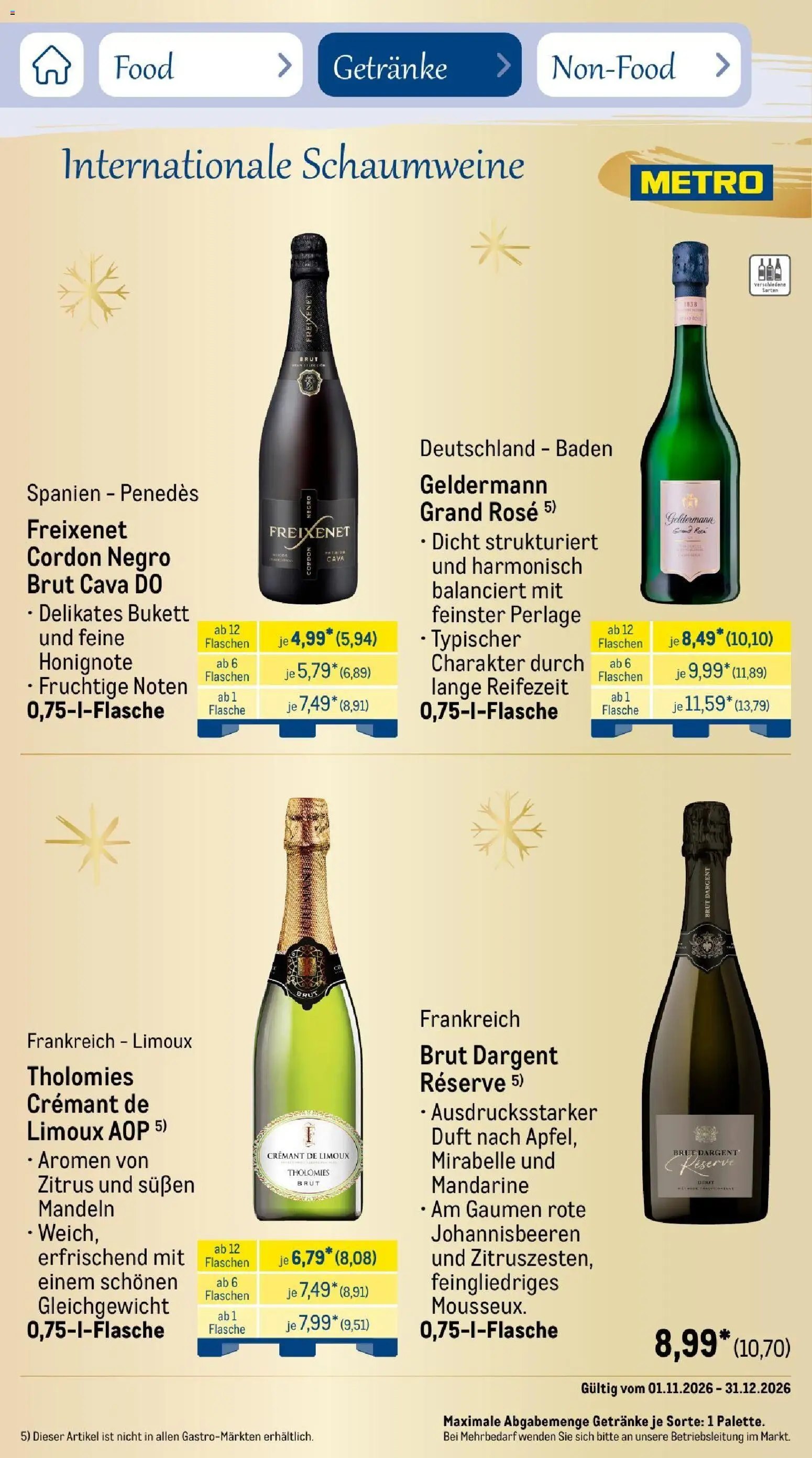Metro Saisonkatalog Festtage voller Genuss – gültig ab 01.11.2026 | Seite: 56 | Produkte: Freixenet, Duft, Mandeln, Brut dargent