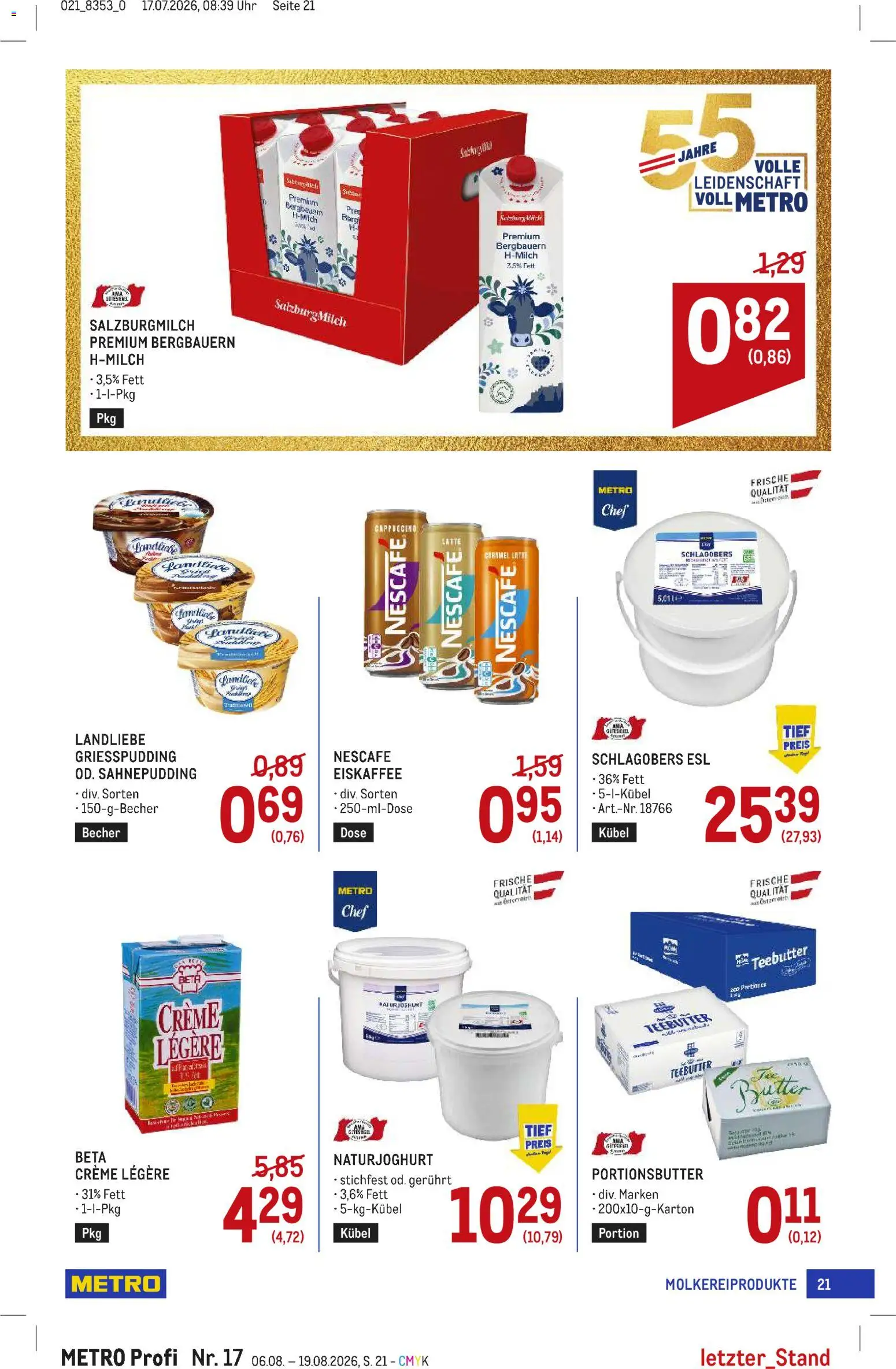 Metro angebote Profi gültig ab 06.08.2026 | Seite: 21 | Produkte: Uhr, Eiskaffee, Butter, Creme