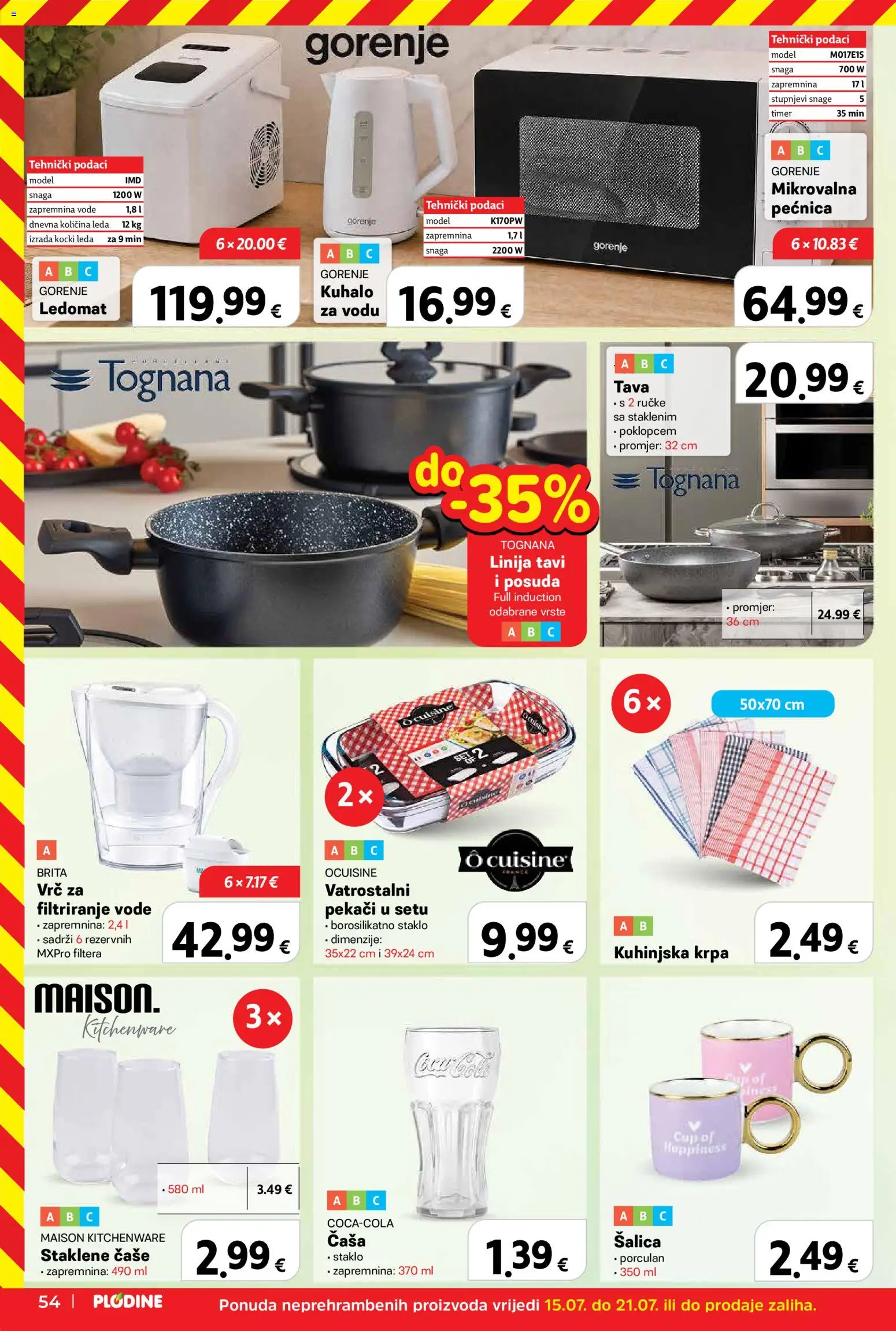 Plodine katalog | vrijedi od 22.07.2026 | Stranica: 54 | Proizvodi: Kuhalo za vodu, Ledomat, Čaše, Pećnica