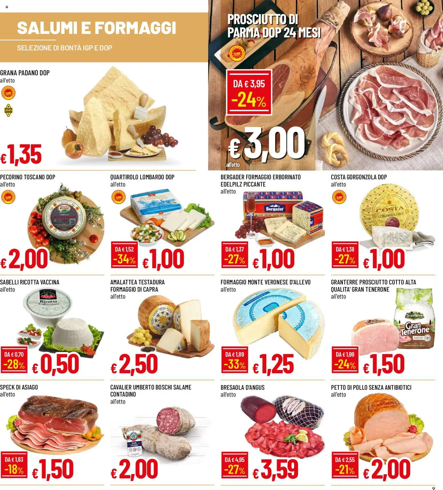 Volantino Galassia del 25/06/2026 | Pagina: 9 | Prodotti: Prosciutto di Parma, Salame, Pollo, Gorgonzola