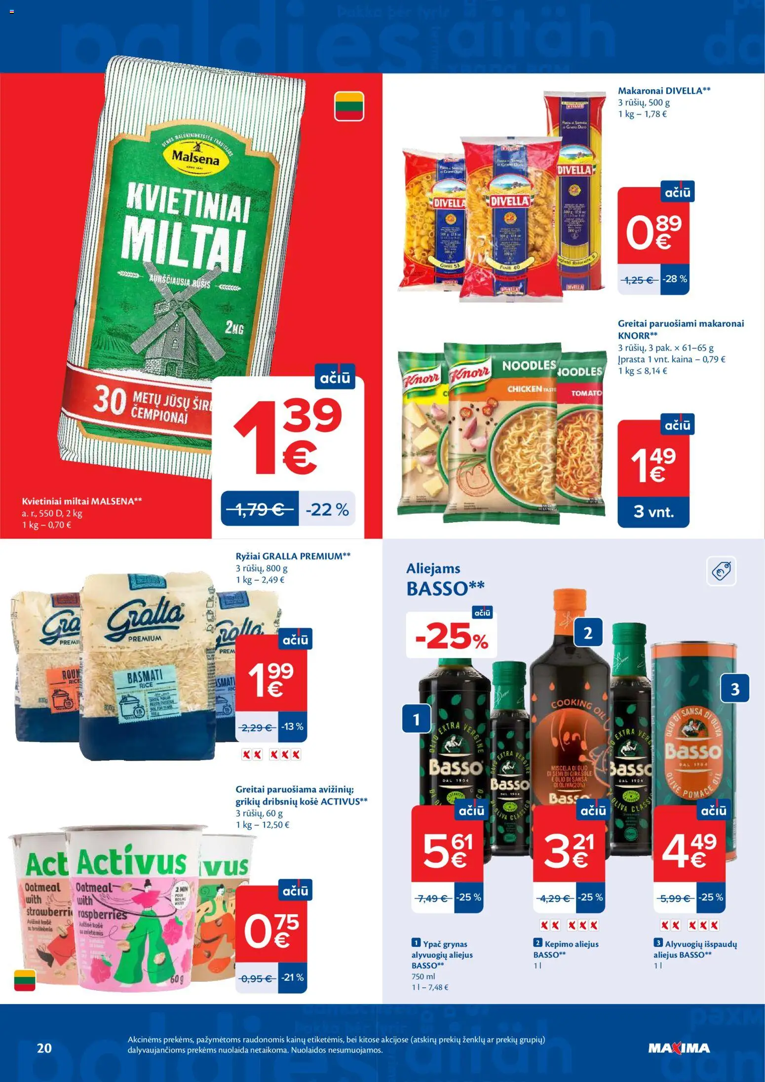 MAXIMA akcijos nuo 2026.09.01 | Puslapis: 20 | Prekių: Košė, Aliejus, Greitai paruošiami makaronai, Makaronai