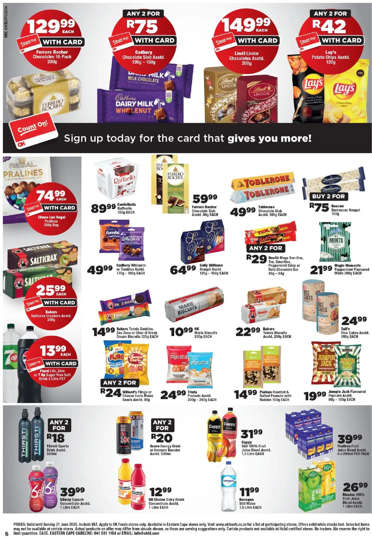 New OK Foods catalogue – valid from 10.06.2026 | Page: 6 | Products: Rice cakes, Chocolate, Juice, Popcorn