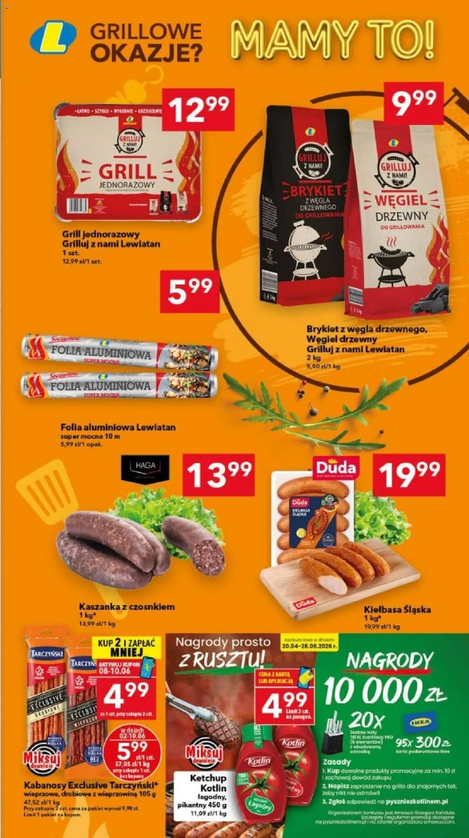 Lewiatan gazetka - Legnica od 02.06.2026 | Strona: 9 | Produkty: Karta, Kabanosy, Kiełbasa śląska, Grill jednorazowy