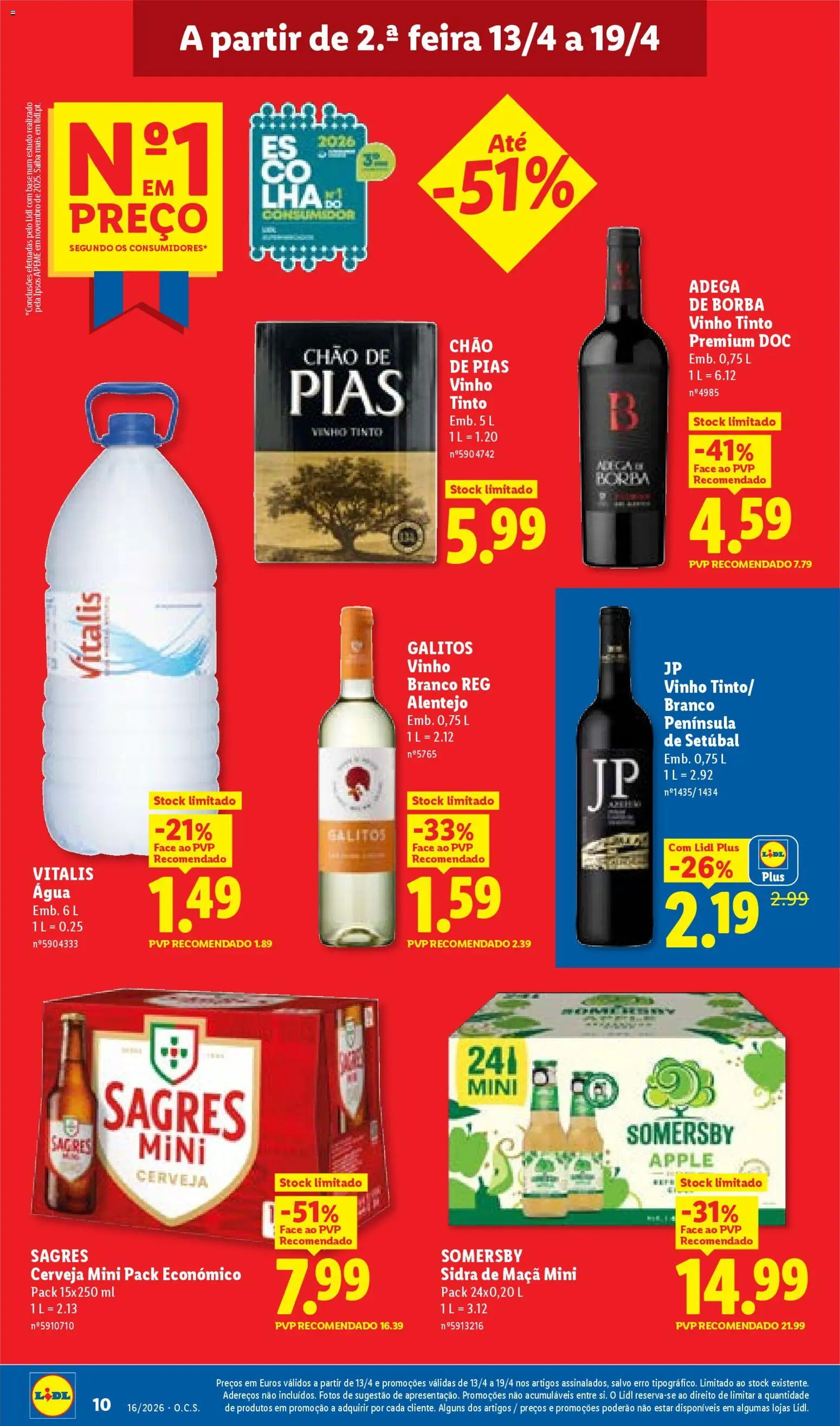 Lidl folheto │ válido de 13.04.2026 | Página: 10 | Produtos: Agua, Base, Cerveja, Vinho tinto