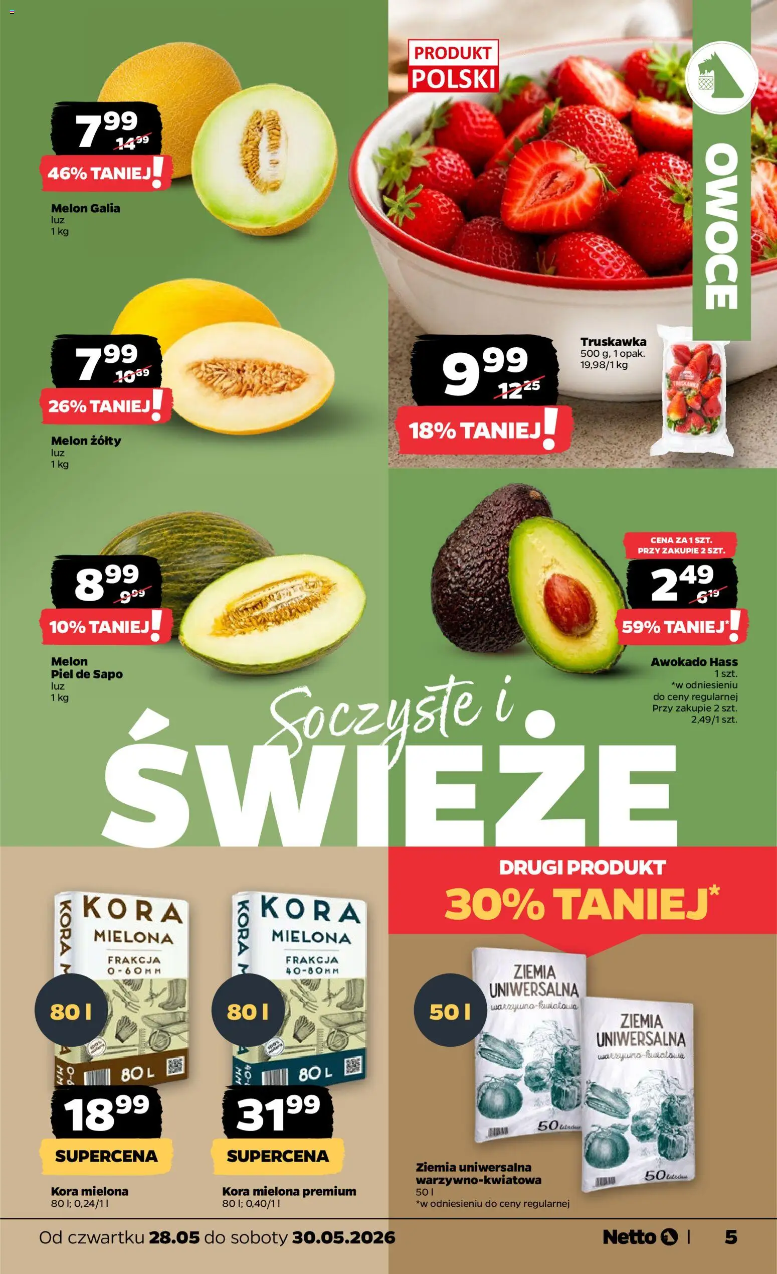 Netto gazetka od czwartku spożywcza od 28.05.2026 | Strona: 5 | Produkty: Ziemia uniwersalna, Ziemia, Awokado, Owoce
