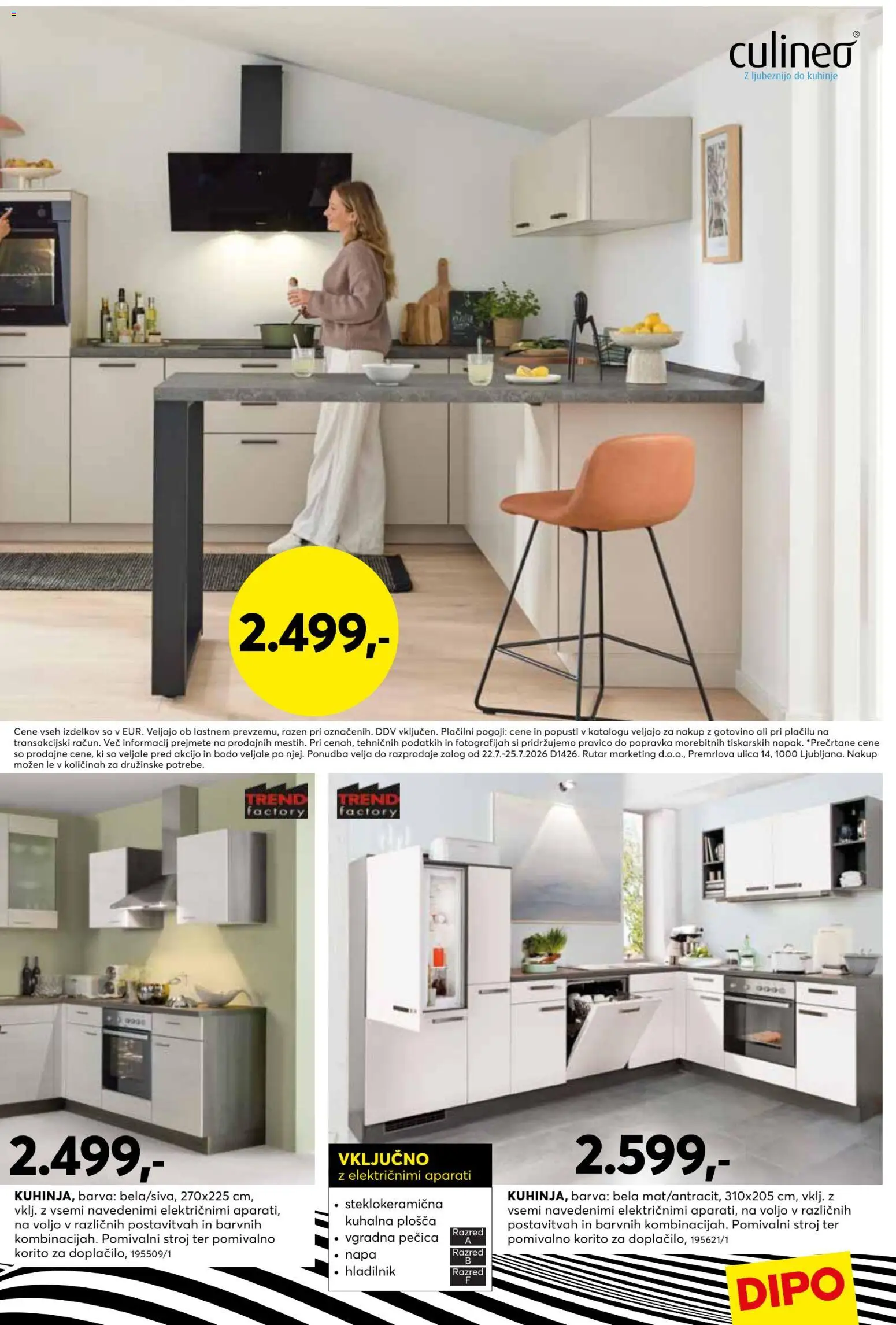 Novi Dipo katalog ponudbe – veljaven od 22.07.2026 | Stran: 9 | Izdelki: Hladilnik, Pomivalni stroj, Pomivalno korito, Vgradna pečica