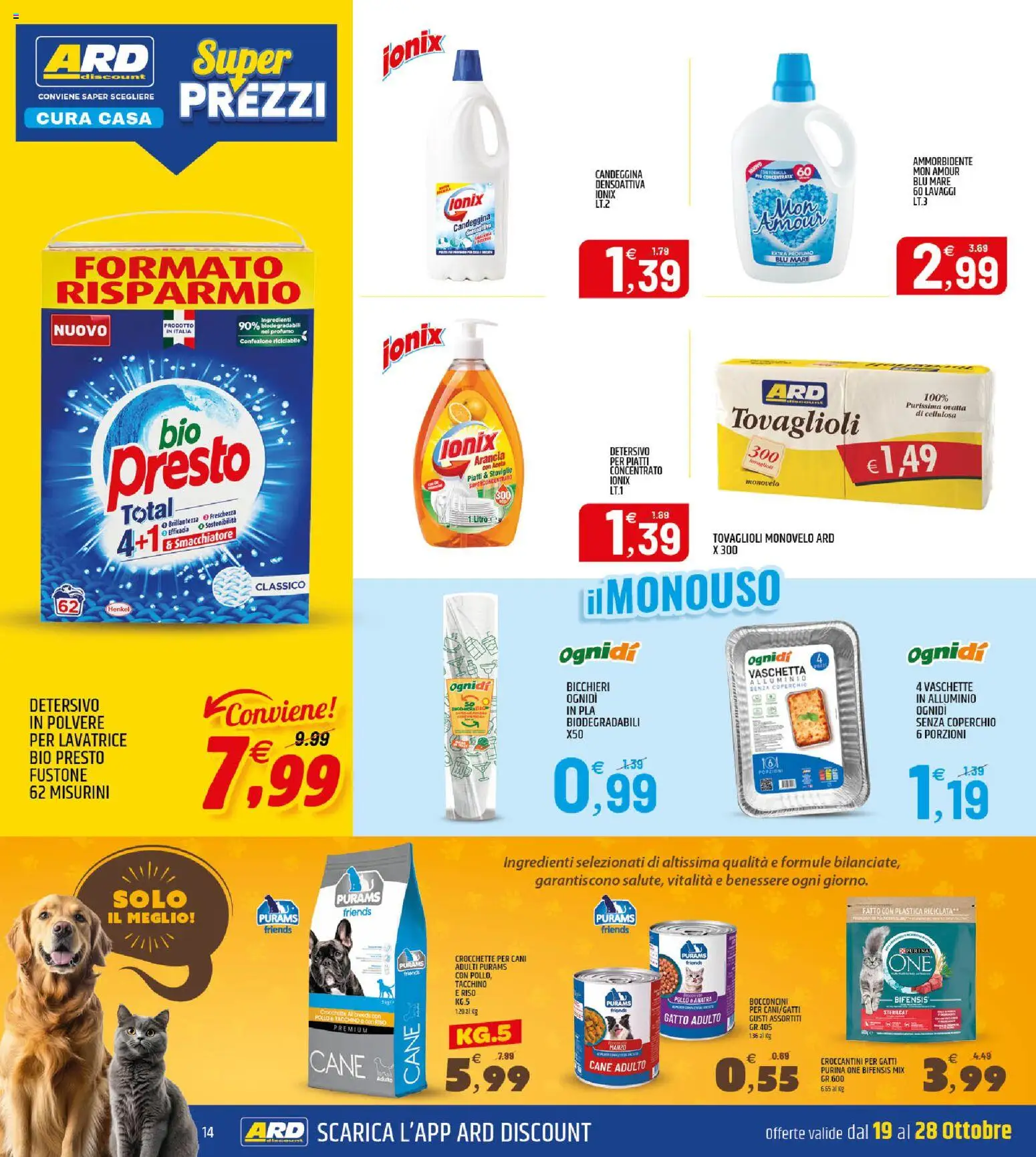 Volantino ARD Discount del 19/10/2026 | Pagina: 14 | Prodotti: Smacchiatore, Piatti, Candeggina, Ingredienti