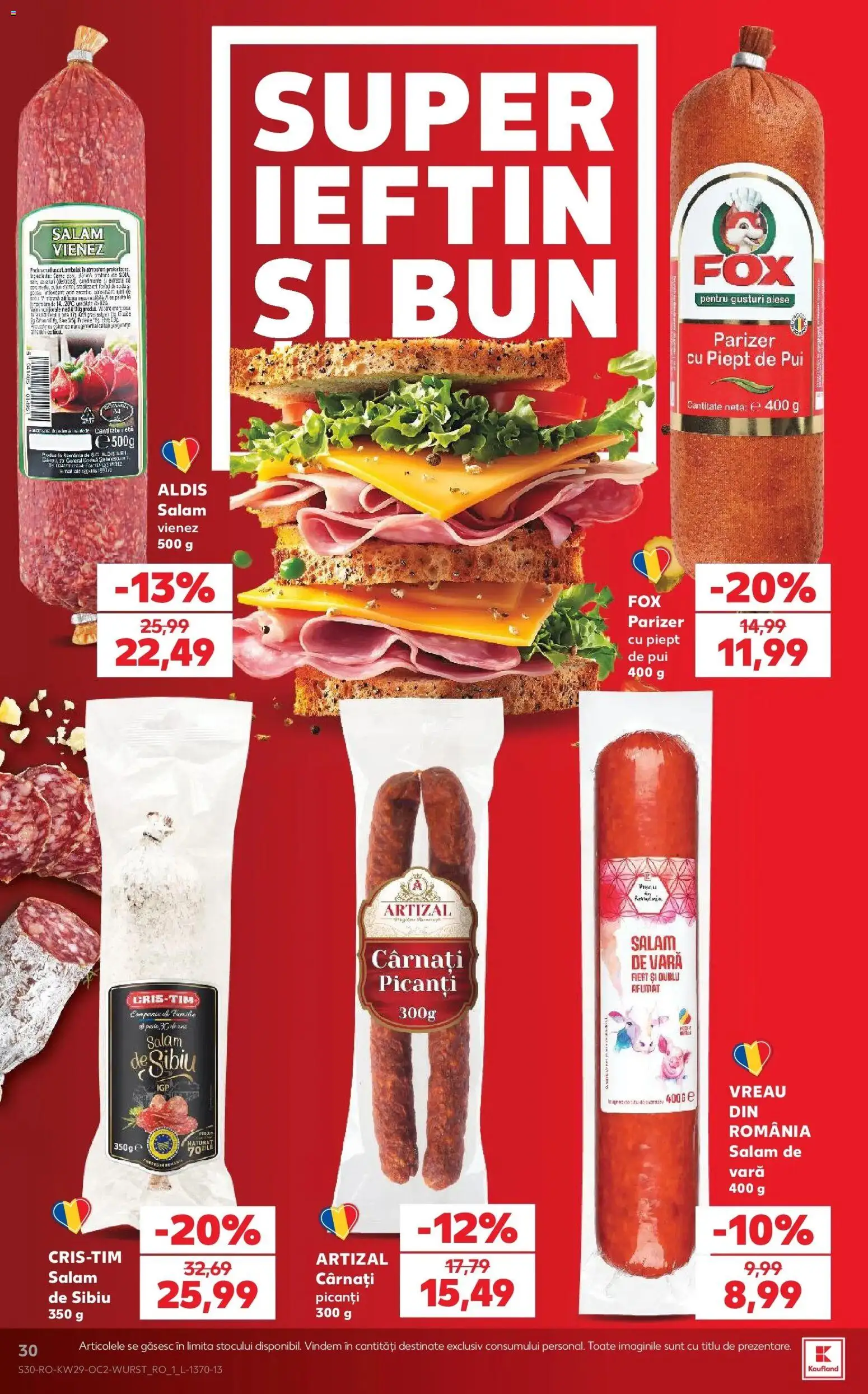 Noul catalog Kaufland – valabil de la 15.07.2026 | Pagină: 30 | Produse: Pui, Salam, Parizer, Cârnați