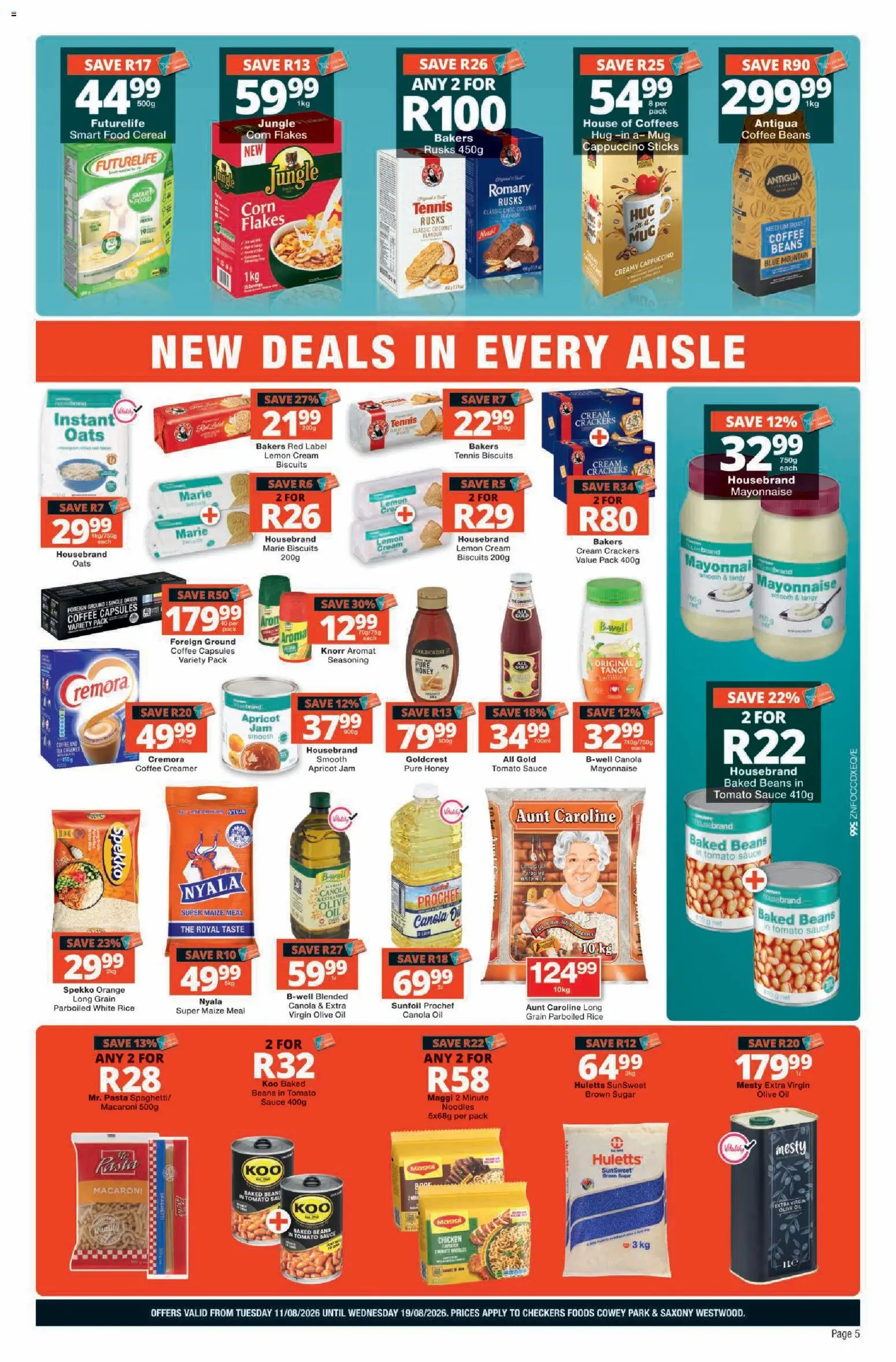 New Checkers catalogue – valid from 11/08/2026 | Page: 5 | Products: Beans, Coffee, Chicken, Rusks