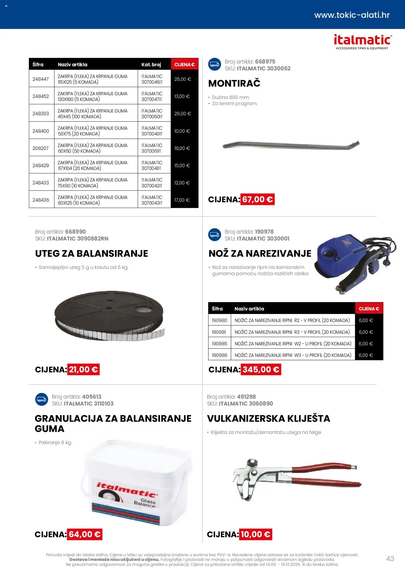 Tokić katalog | vrijedi od 14.09.2026 | Stranica: 43 | Proizvodi: Zakrpa, Nož, Kliješta
