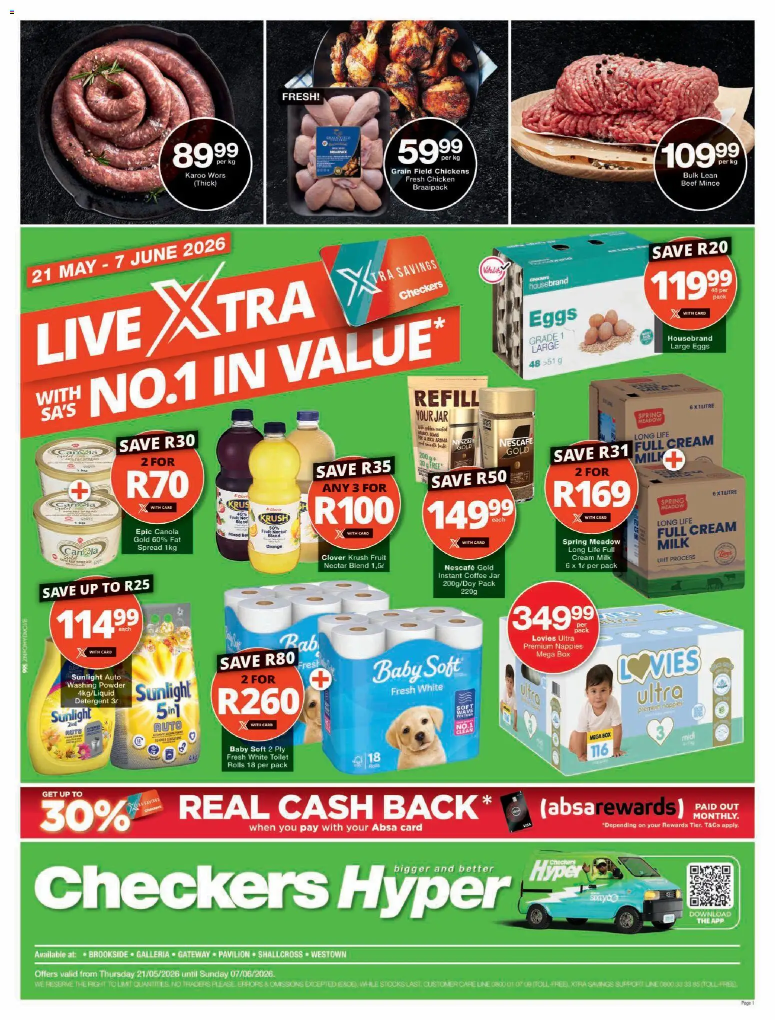 New Checkers catalogue – valid from 21.05.2026 | Page: 1 | Products: Beef, Cream, Fruit, Washing powder
