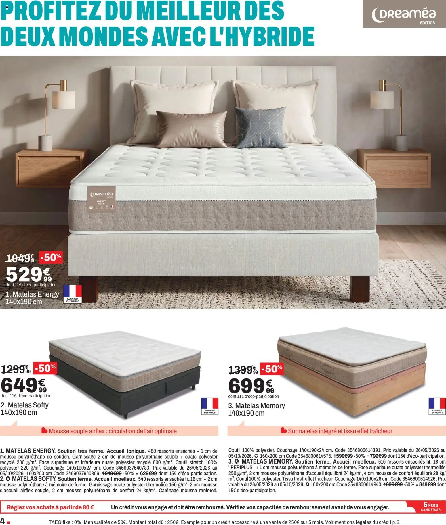 {H1} | Page: 4 | Produits: Surmatelas, Mousse, Matelas