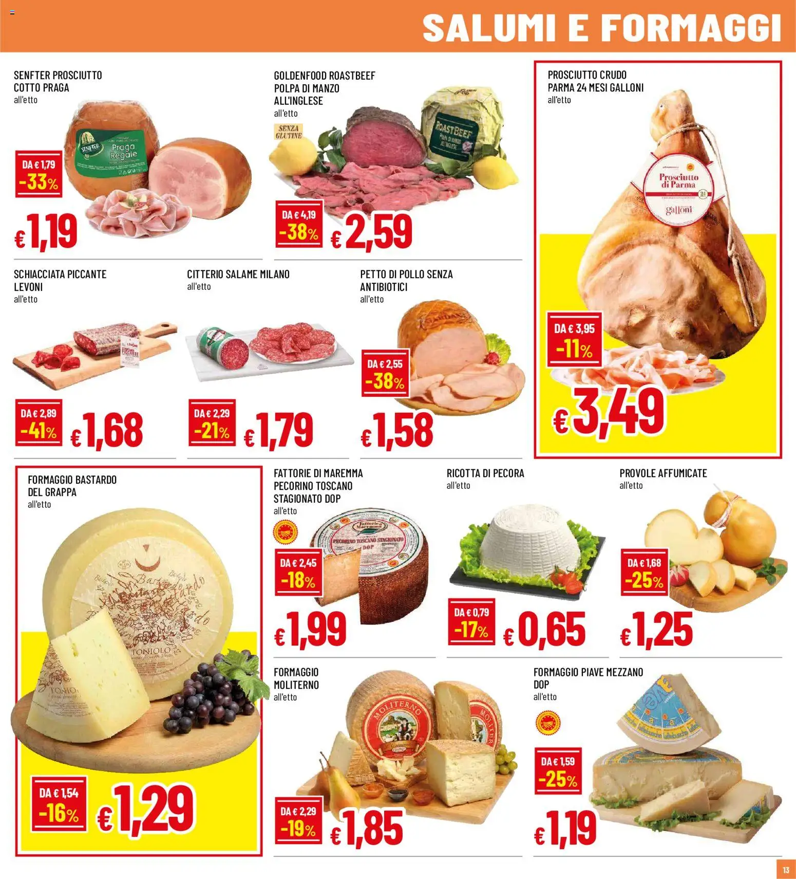 Volantino Famila del 03/09/2026 | Pagina: 13 | Prodotti: Prosciutto Crudo, Pollo, Manzo, Pecorino