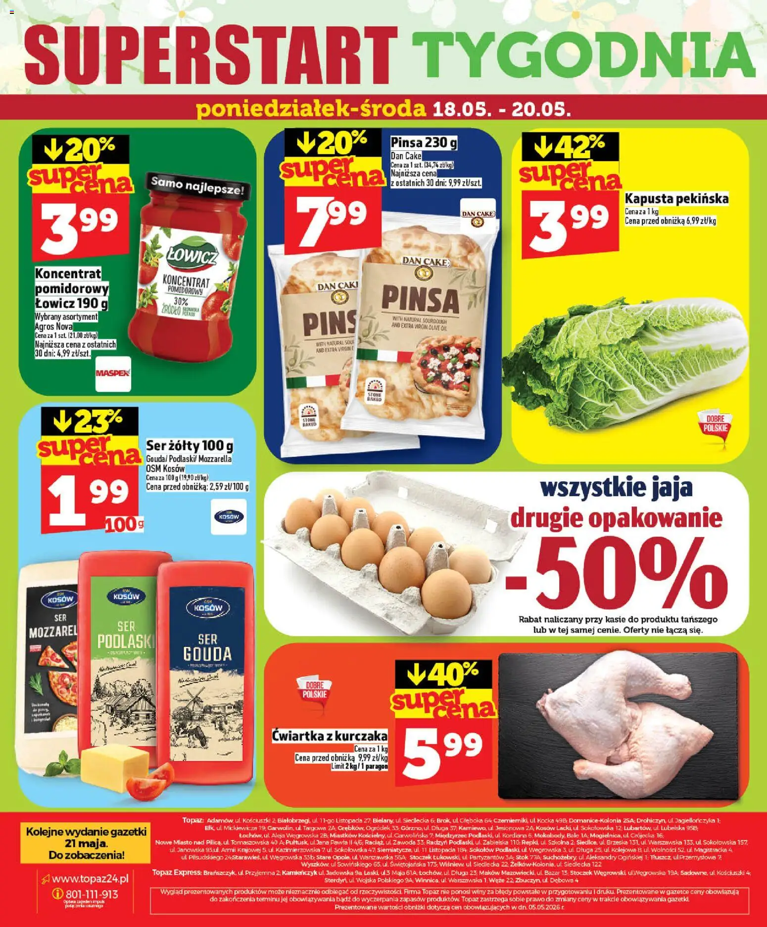 Topaz gazetka od 14.05.2026 | Strona: 50 | Produkty: Ser żółty, Kapusta, Kapusta pekińska, Jaja