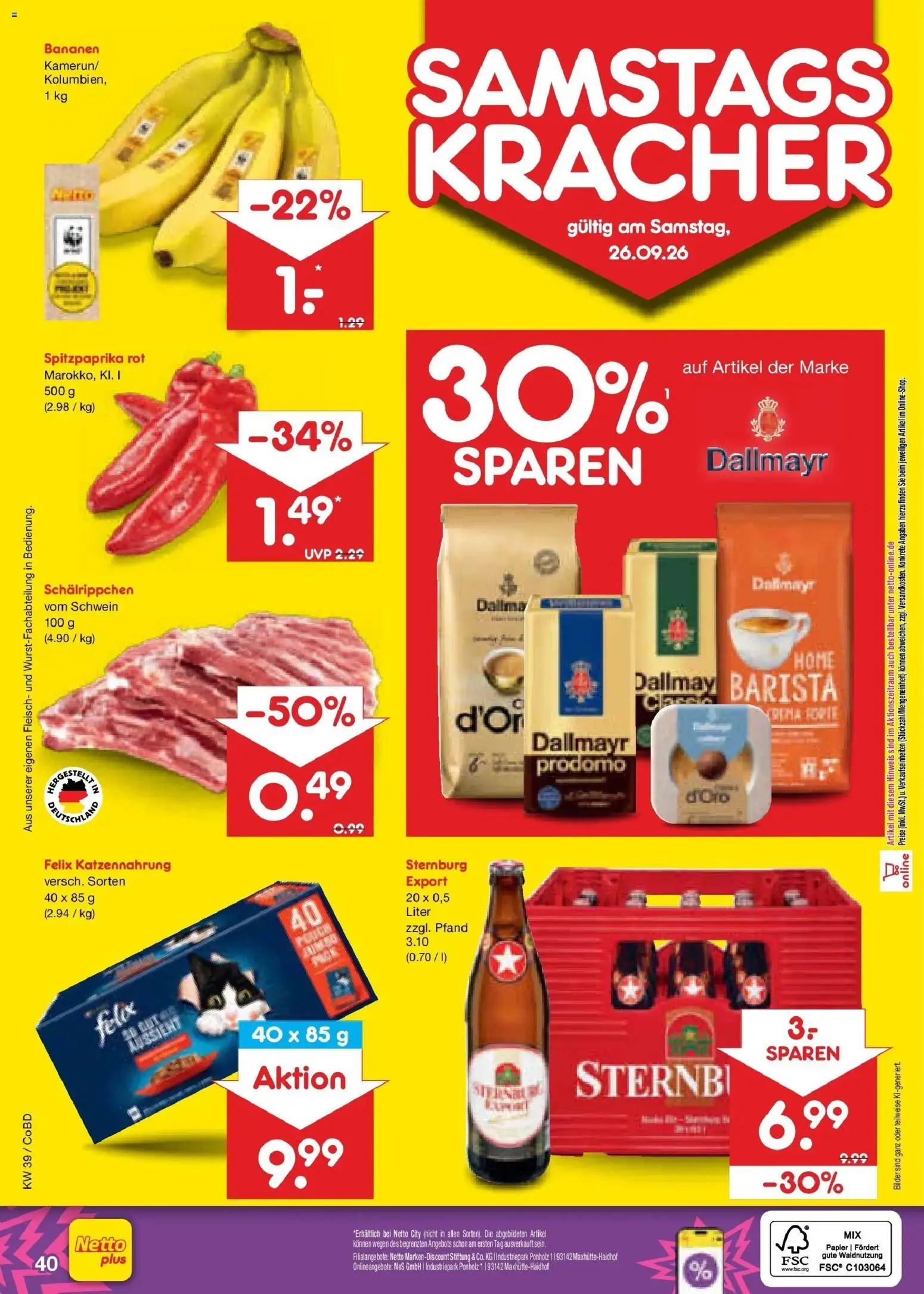 Netto Marken-Discount Prospekt Delitzsch – gültig ab 21.09.2026 | Seite: 56 | Produkte: Bananen, Bilder, Dallmayr, Fleisch