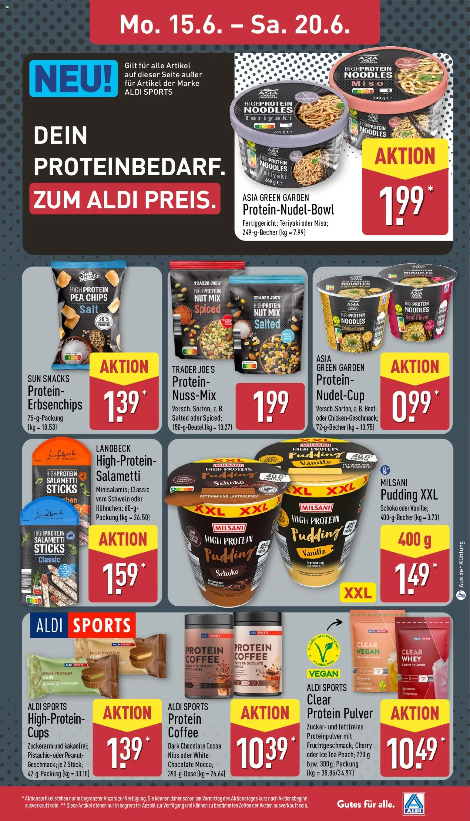 Aldi Prospekt – gültig ab 15.06.2026 | Seite: 13 | Produkte: High protein pudding, Pudding, Zucker, Chips