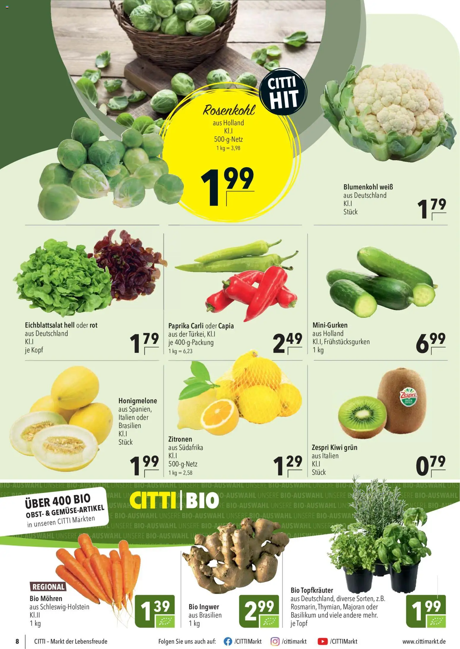 CITTI Markt Prospekt – gültig ab 16.09.2026 | Seite: 8 | Produkte: Honigmelone, Obst, Kiwi, Zitronen