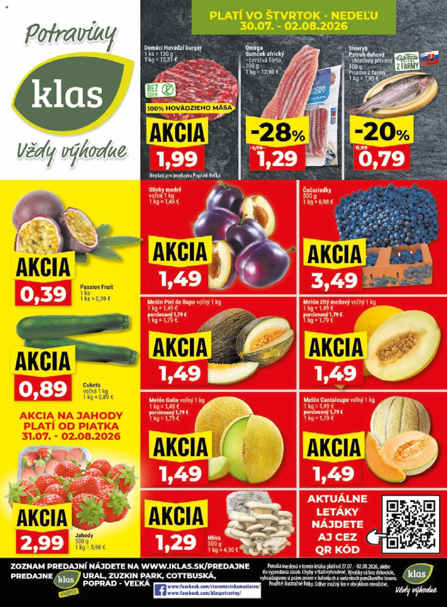 Nové Klas akcie – leták je platný od 27.07.2026 | Strana: 29 | Produkty: Čučoriedky, Cuketa, Melón, Slivky
