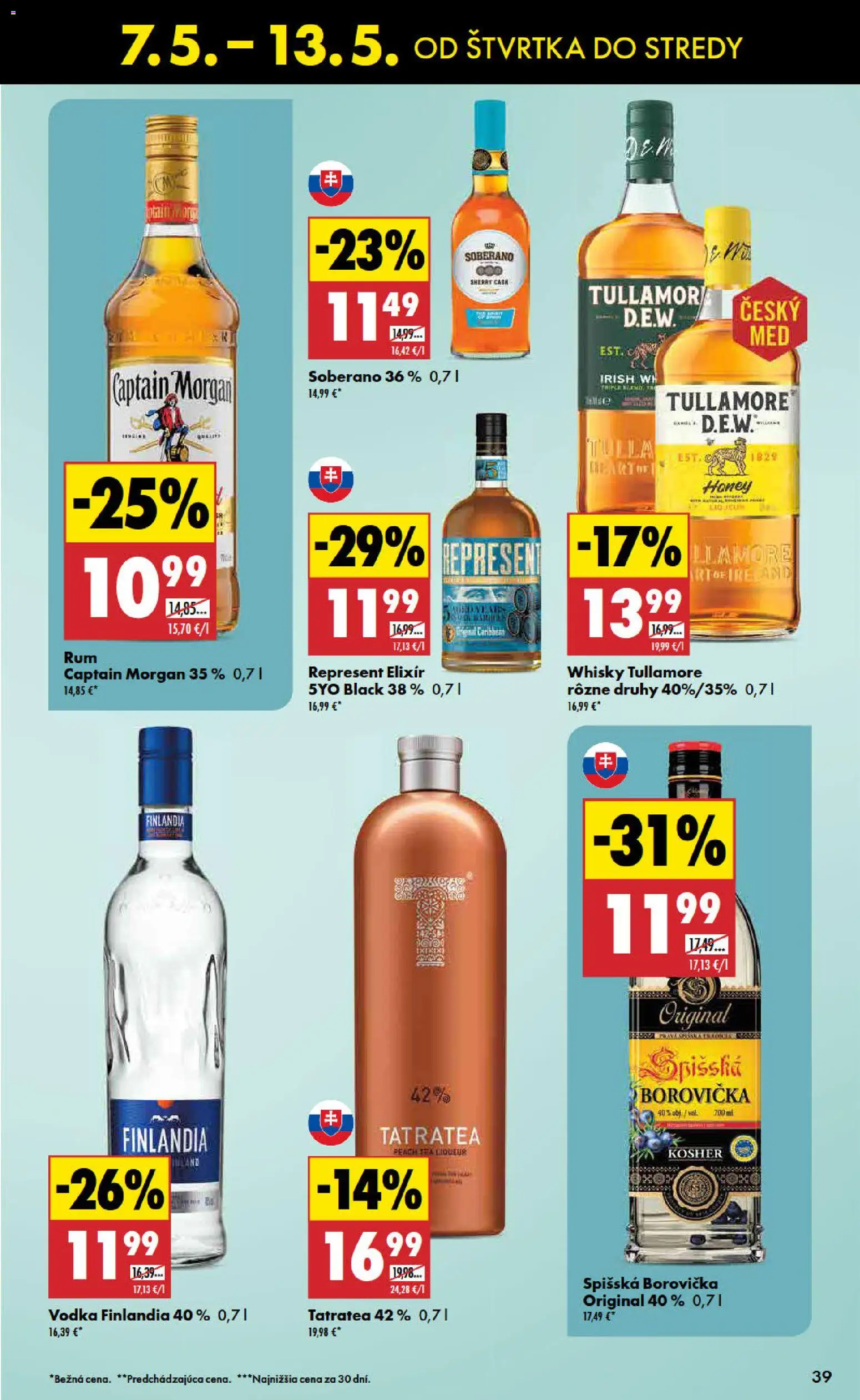 Nové Biedronka akcie – leták je platný od 07.05.2026 | Strana: 39 | Produkty: Soberano, Captain Morgan, Vodka, Finlandia