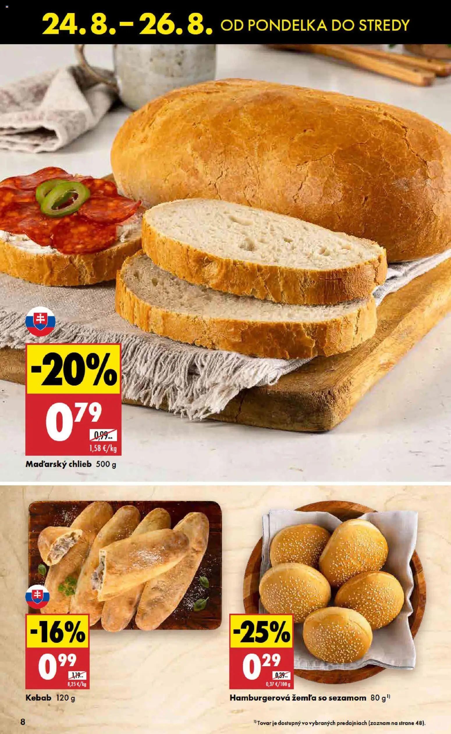 Nové Biedronka akcie – leták je platný od 24.08.2026 | Strana: 8 | Produkty: Chlieb, Hamburger, Pečivo