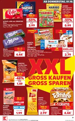 Náhled letáku Kaufland Německo leták od 01.10.2026 | Strana: 21 | Produkty: Milka, Toffifee, Doritos, Kinder