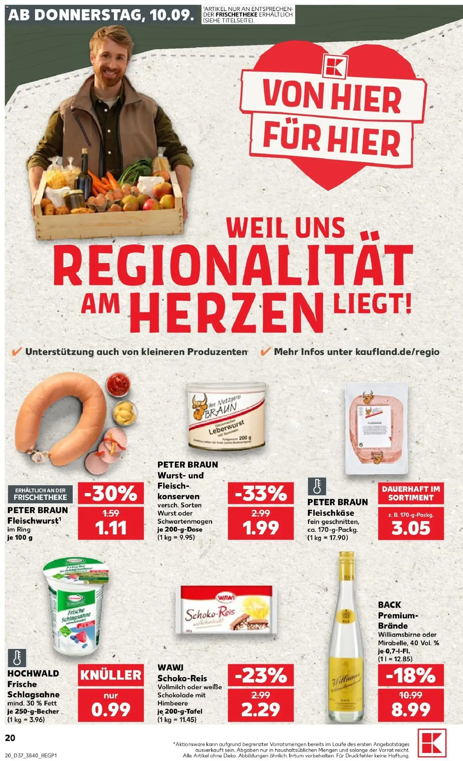 Prospekt Kaufland ab 10.09.2026 » Angebote Online zum Blättern | Seite: 20 | Produkte: Schlagsahne, Schokolade, Himbeere, Fleisch